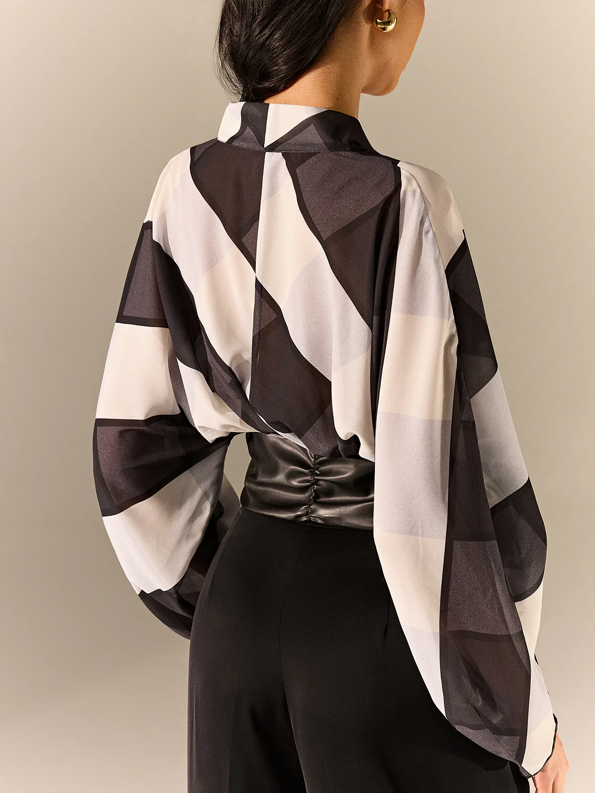 Semi-Sheer Striped Panel Faux Leather Top - Wholesalesil