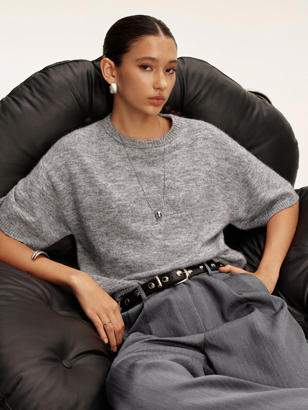 Wool-Blend Short Sleeve Sweater - Wholesalesil