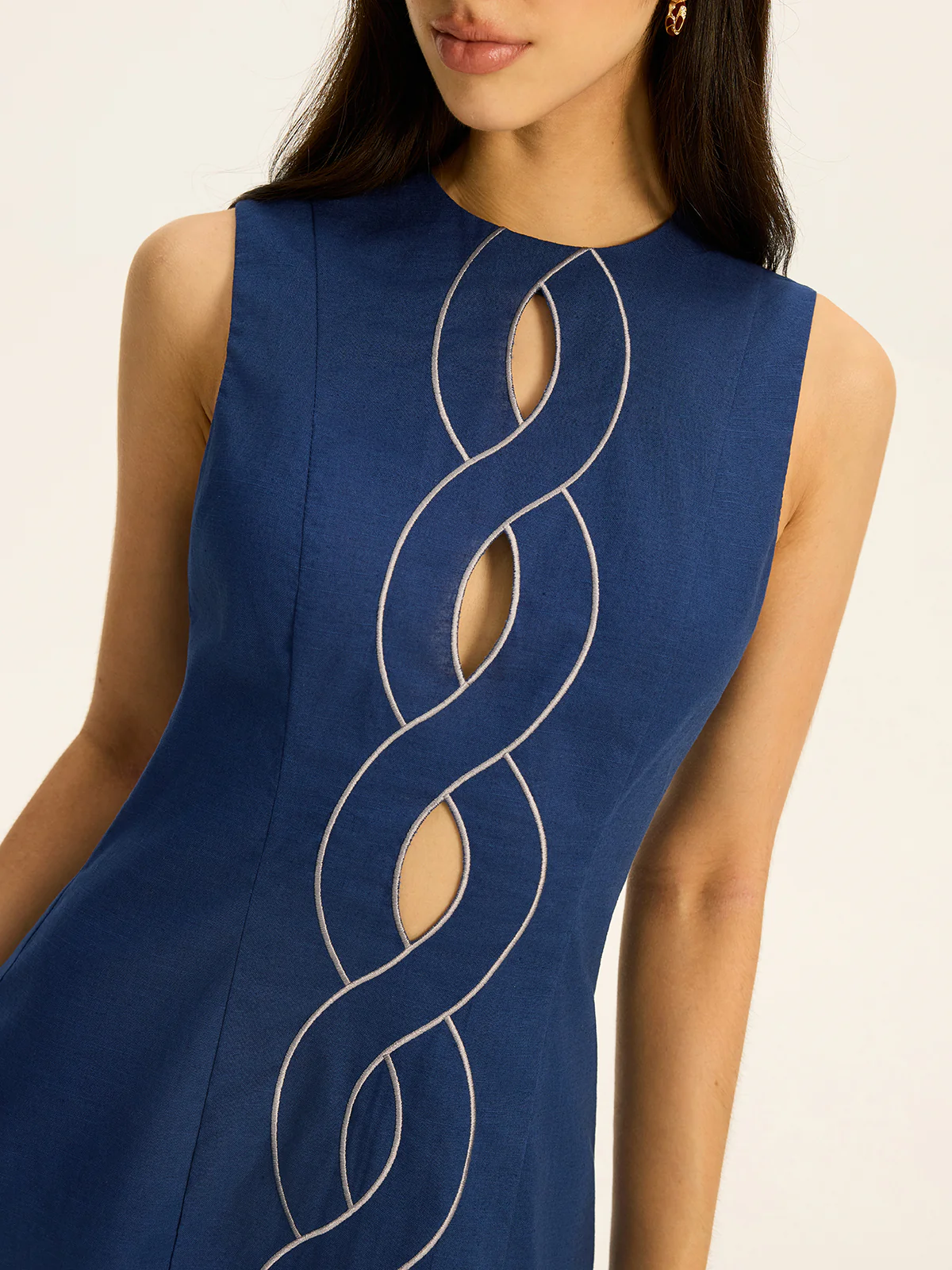 Linen & Cotton Cut-Out Contrast-Stitch Mini Dress - Wholesalesil