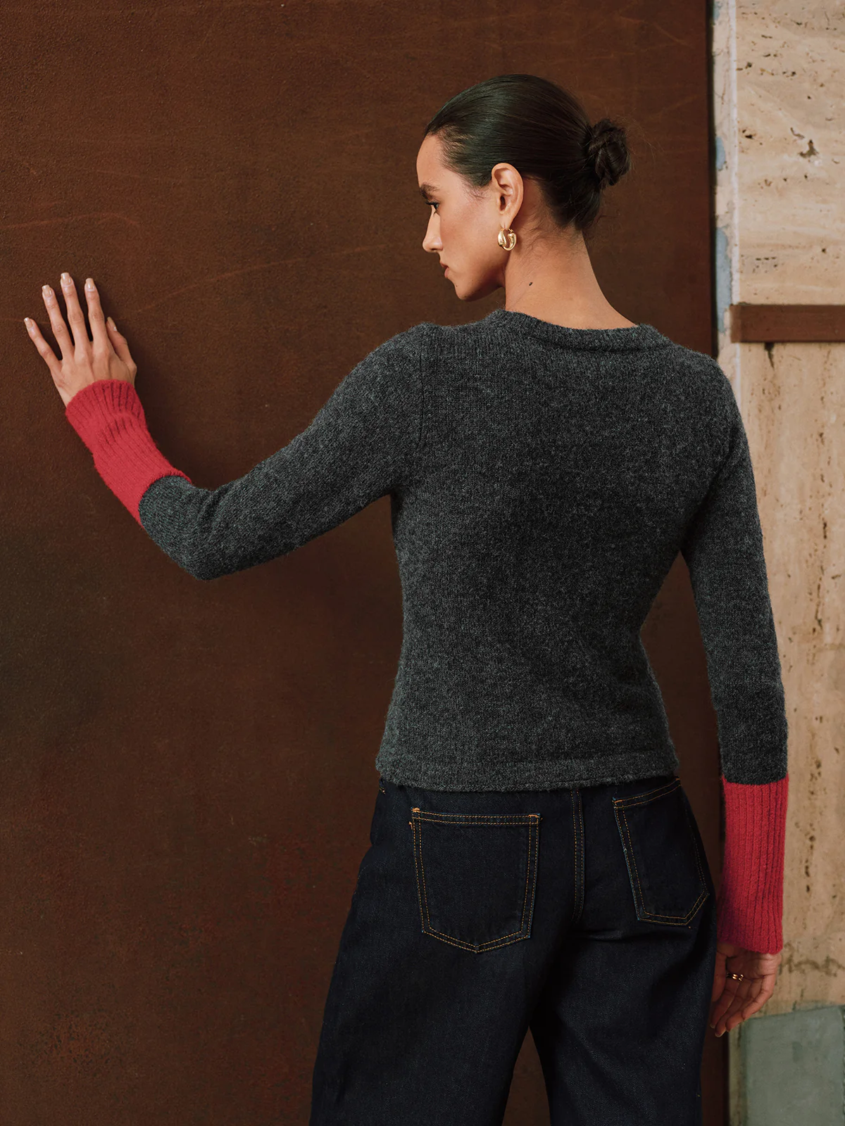 Contrast Cuff Wool-Blend Cardigan - Wholesalesil