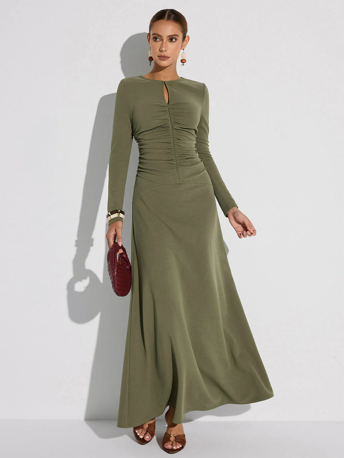 Zipper-Front Ruched Maxi Dress - Wholesalesil