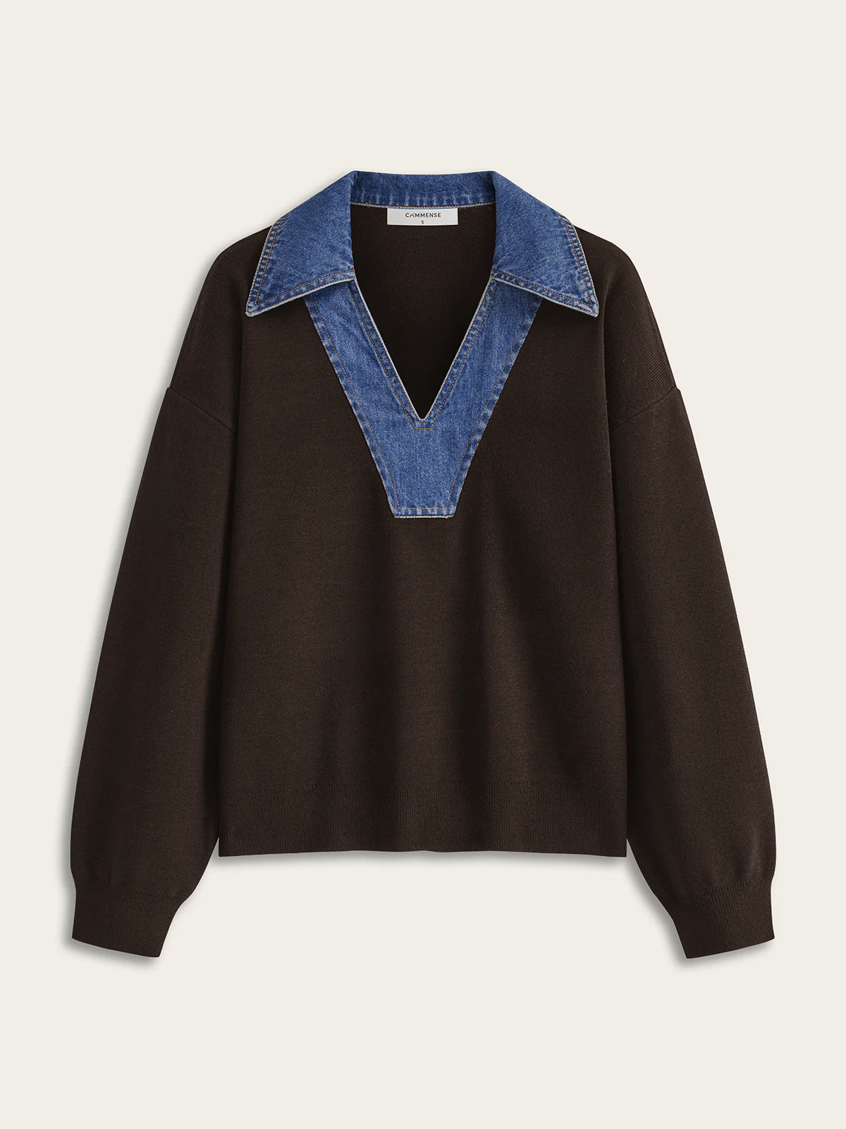 Denim Collar V-Neck Sweater - Wholesalesil