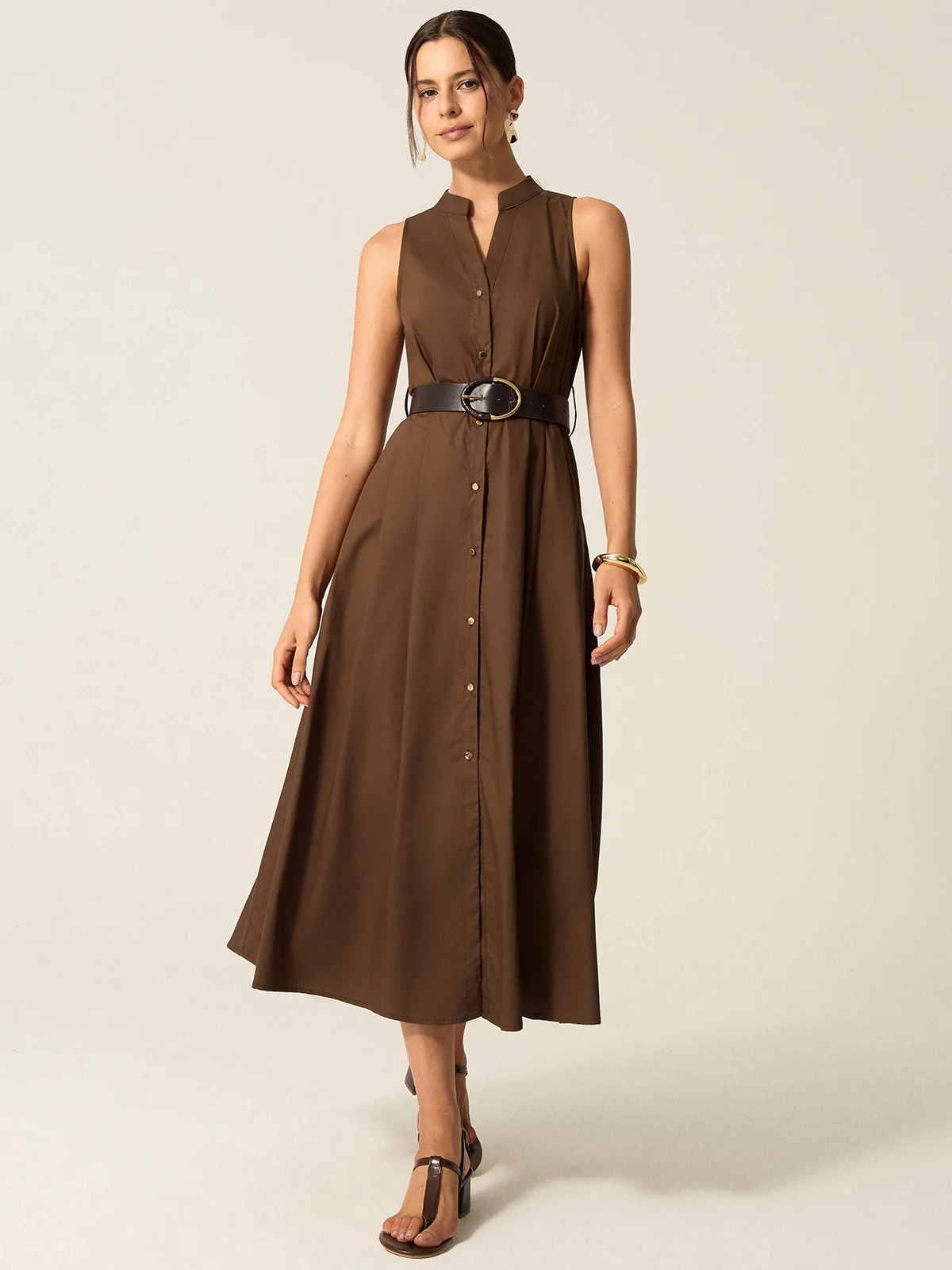 Belted Button-Front Midi Dress - Wholesalesil
