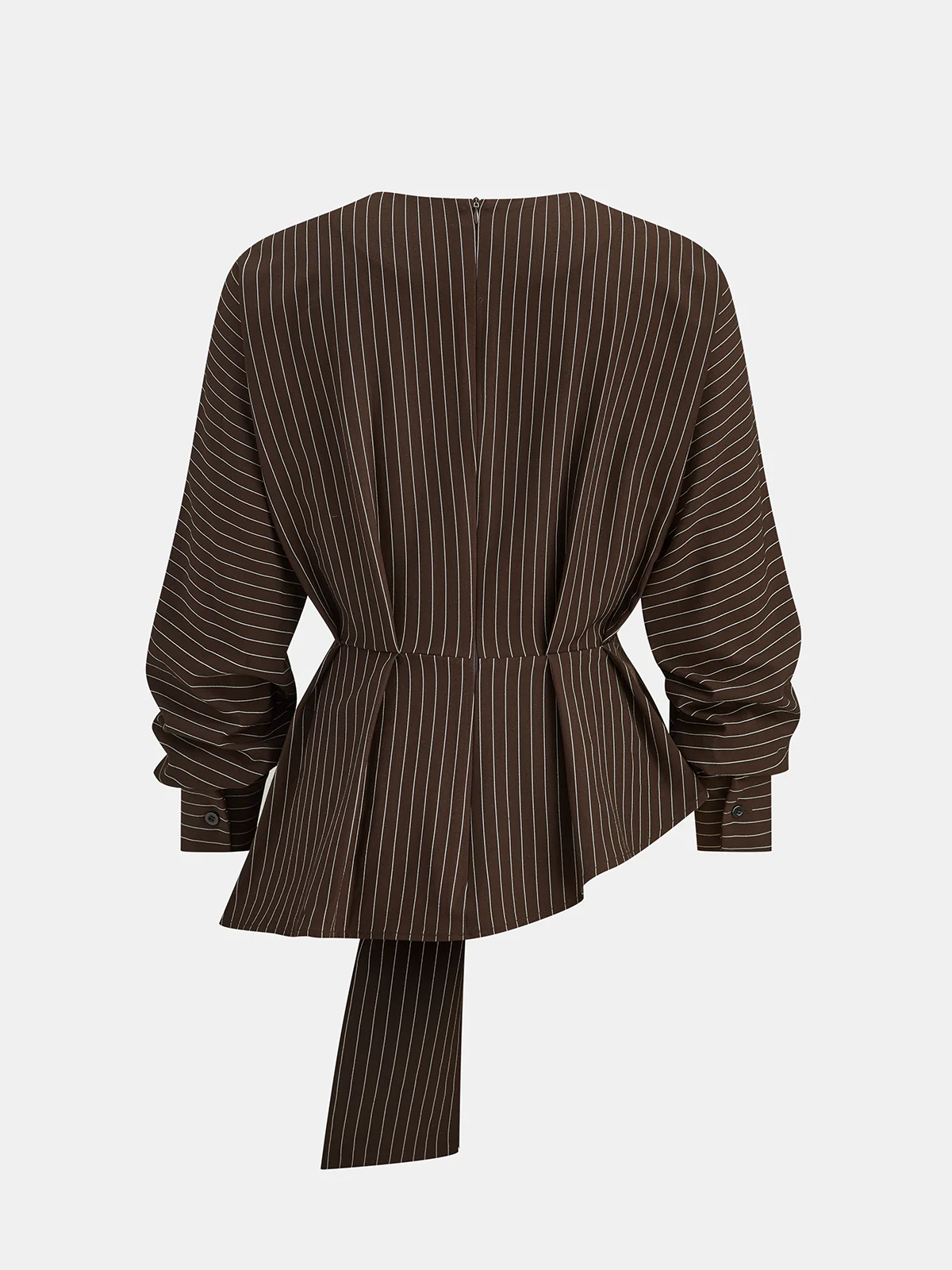 Belted Pinstripe Asymmetric Blouse - Wholesalesil