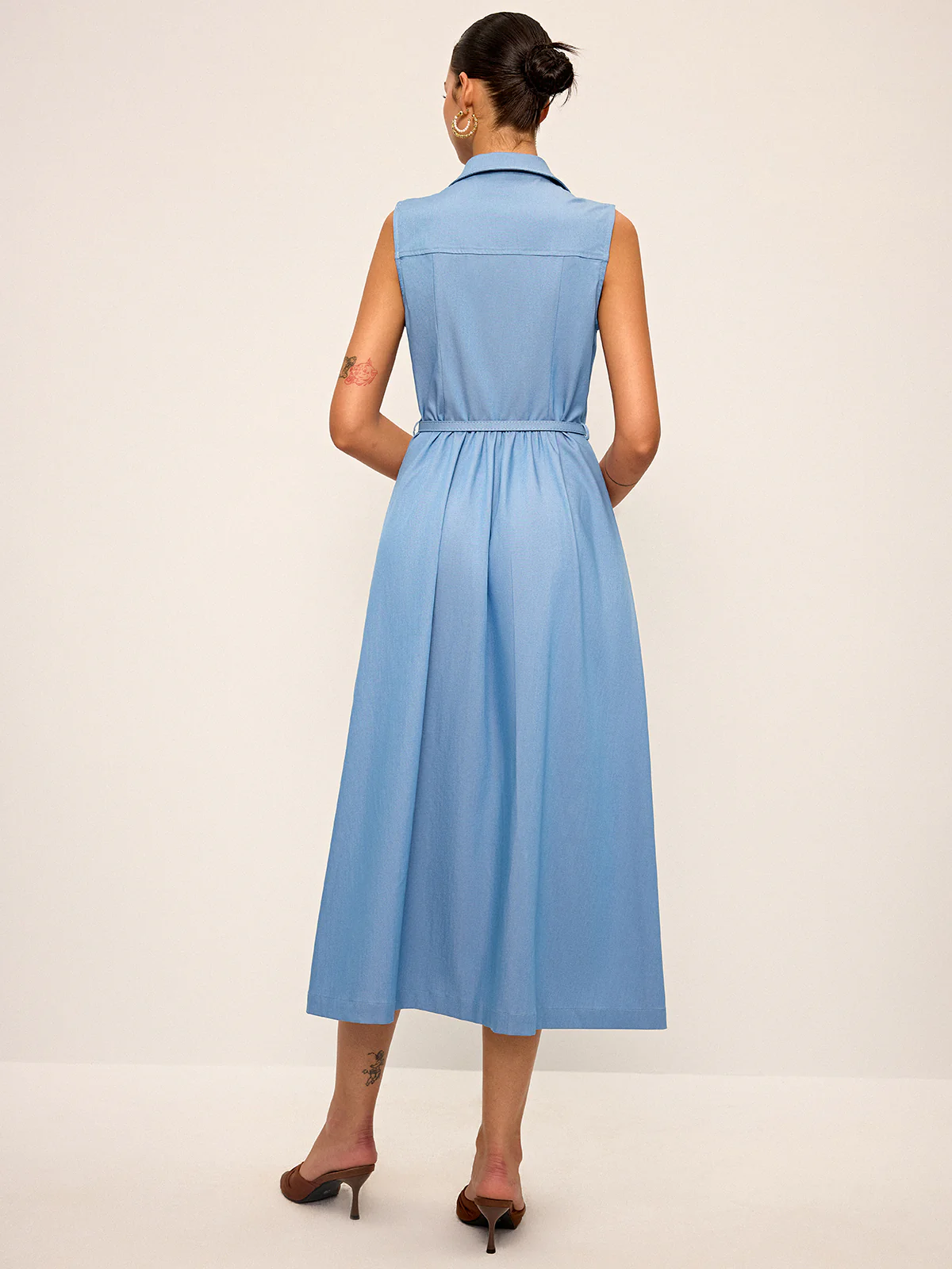 Belted Sleeveless Shirt Midi Dress - Wholesalesil