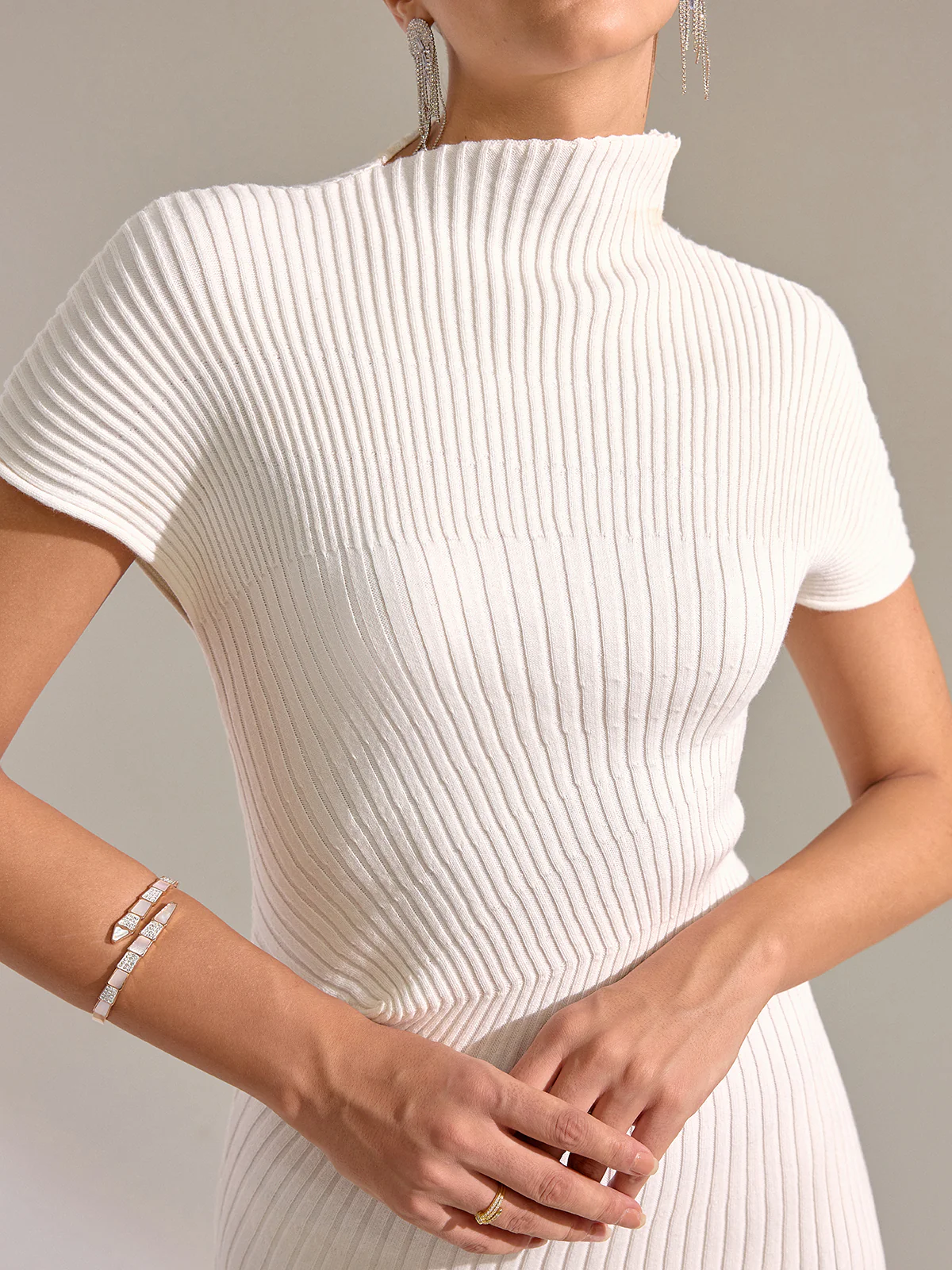 Mock Neck Short Sleeve Asymmetric Hem Maxi Dress - Wholesalesil