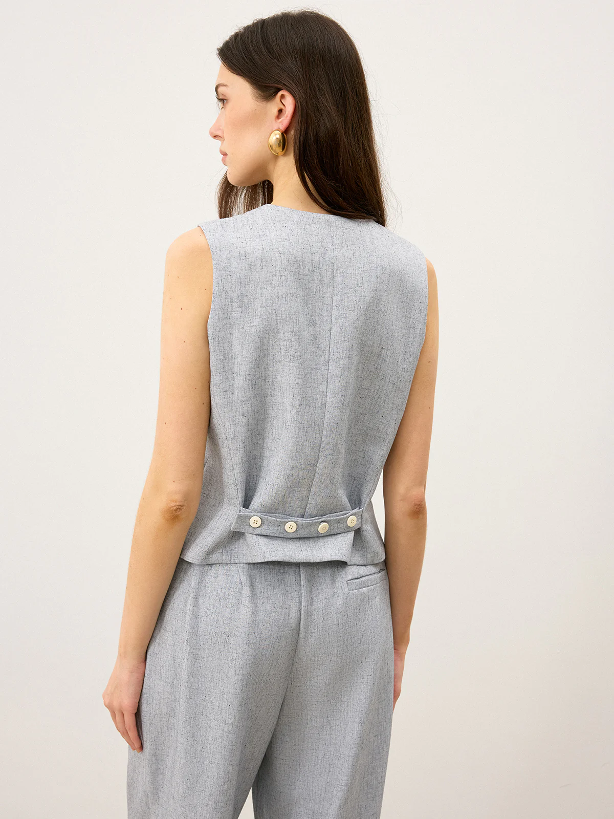 Back Buttons Slit Hem Vest - Wholesalesil