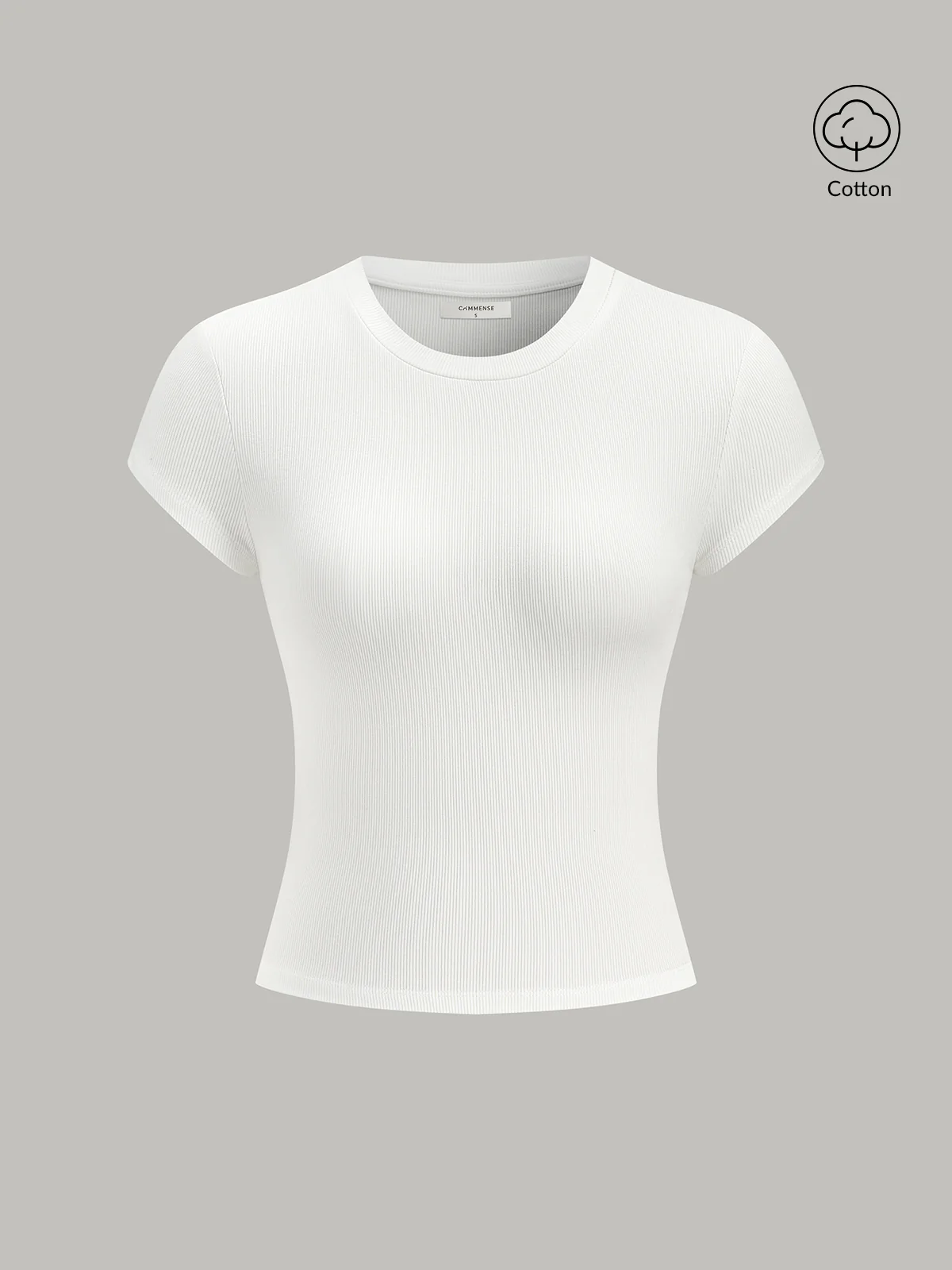 Ribbed Crew Neck Short Sleeve Cotton-Blend Top - Wholesalesil