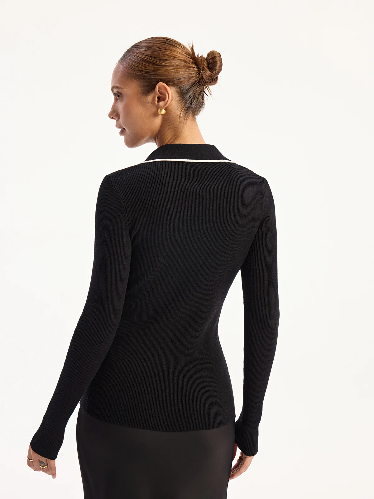 Contrast-Trim Polo Collar Knit Cardigan - Wholesalesil