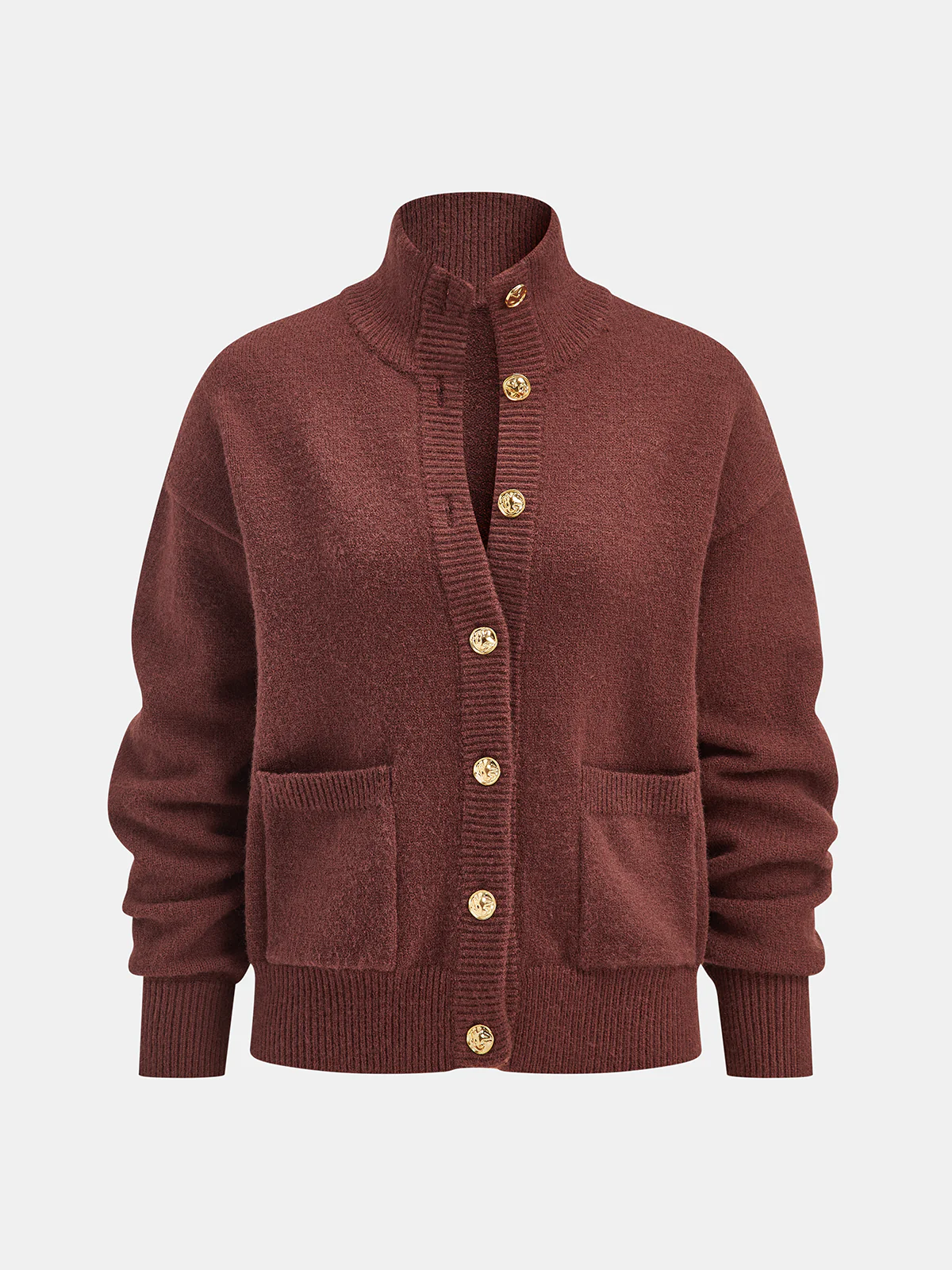 Metal Button Stand Collar Knit Cardigan - Wholesalesil