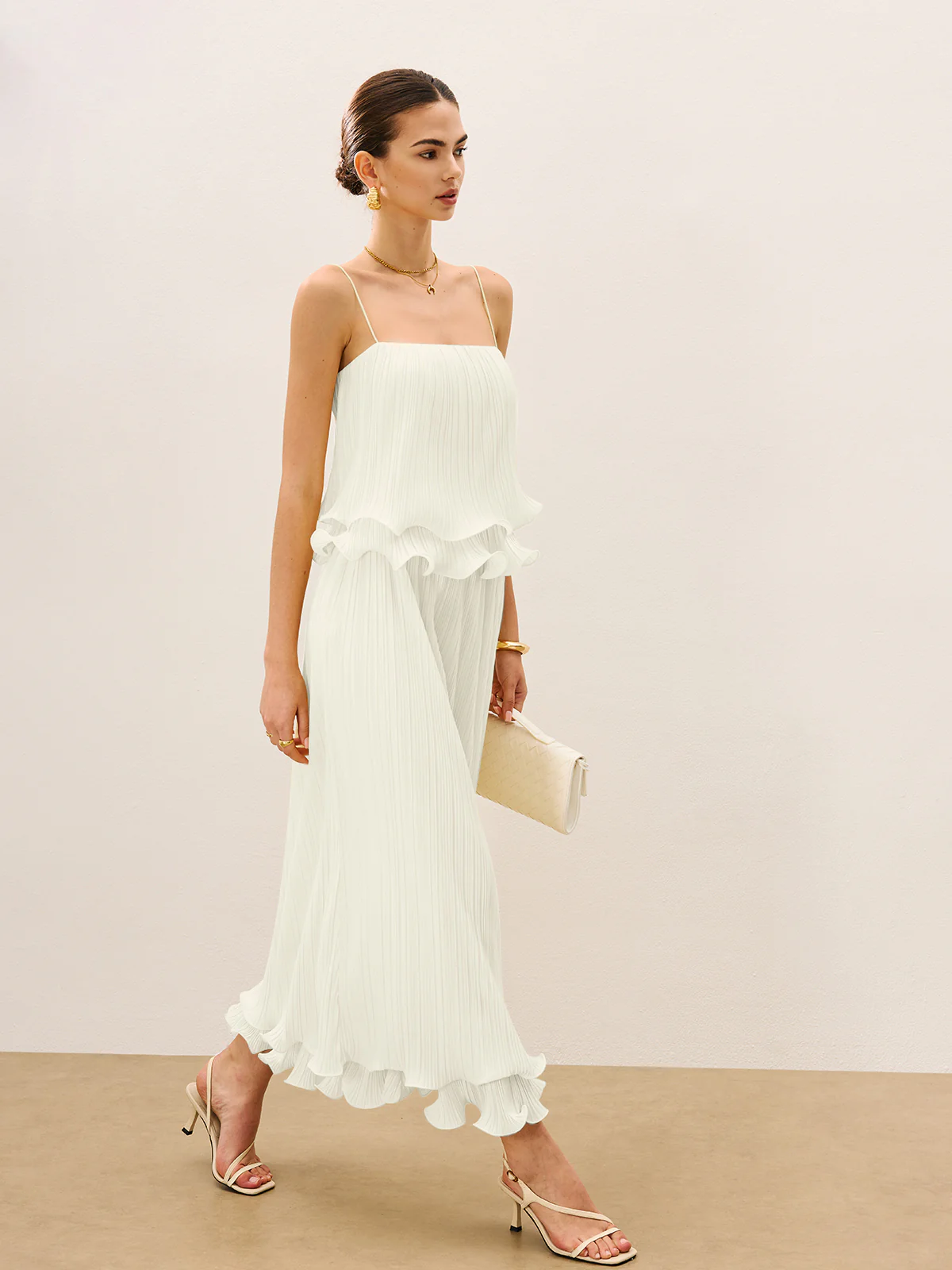 Pleated Layered Ruffle Skirt Set - Wholesalesil