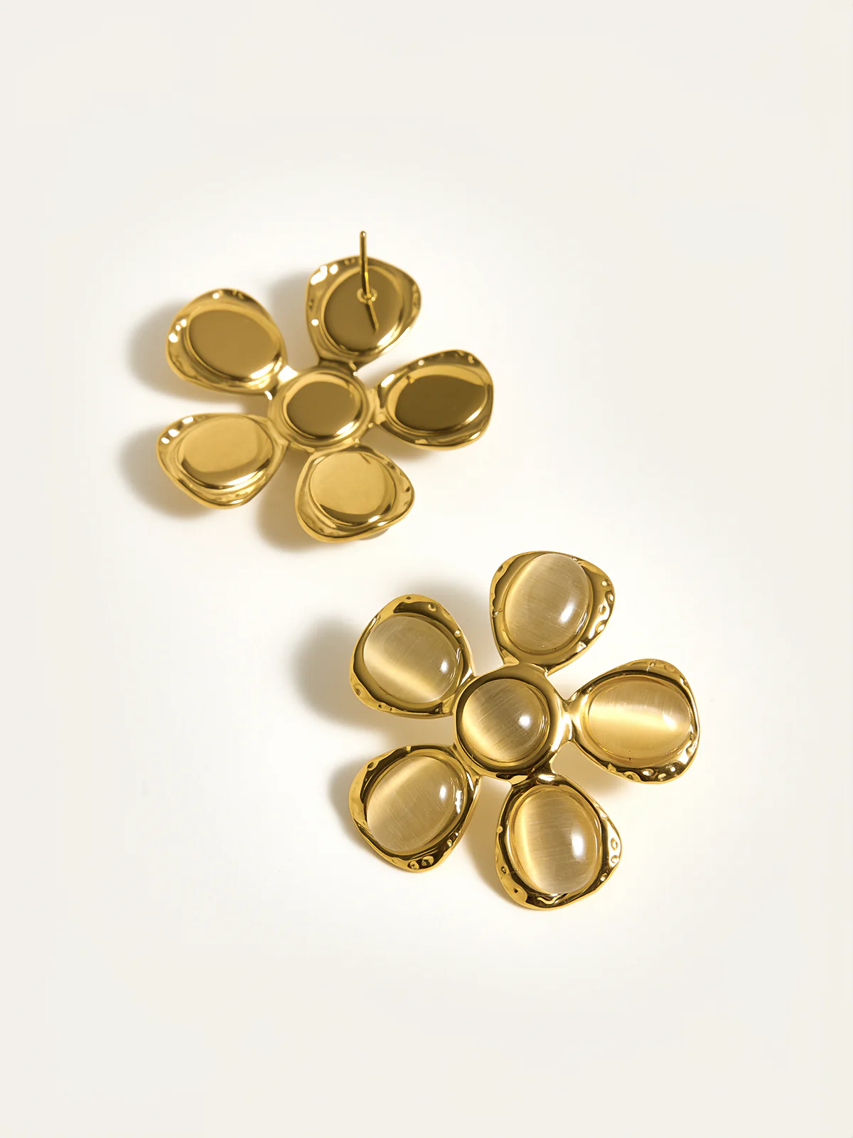 Cat-Eye Stone Flower Earrings - Wholesalesil