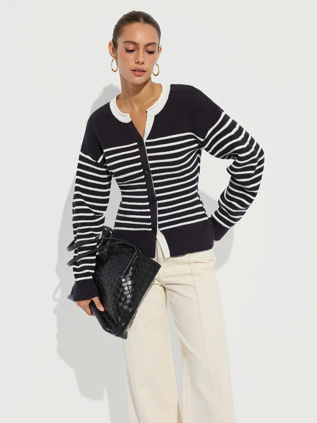 Striped Button-Front Knit Cardigan - Wholesalesil