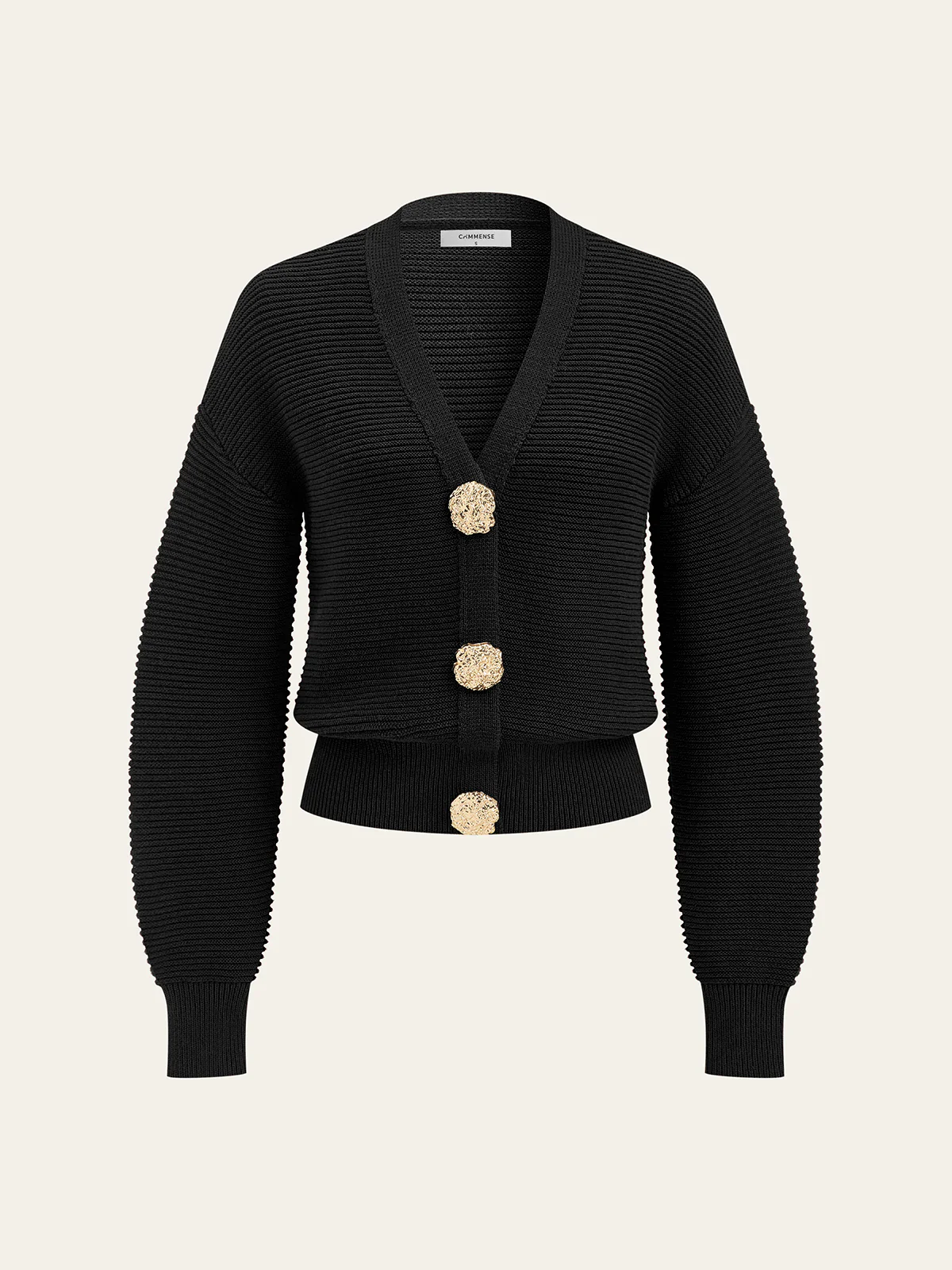 Metal Button V-neck Textured Cardigan - Wholesalesil