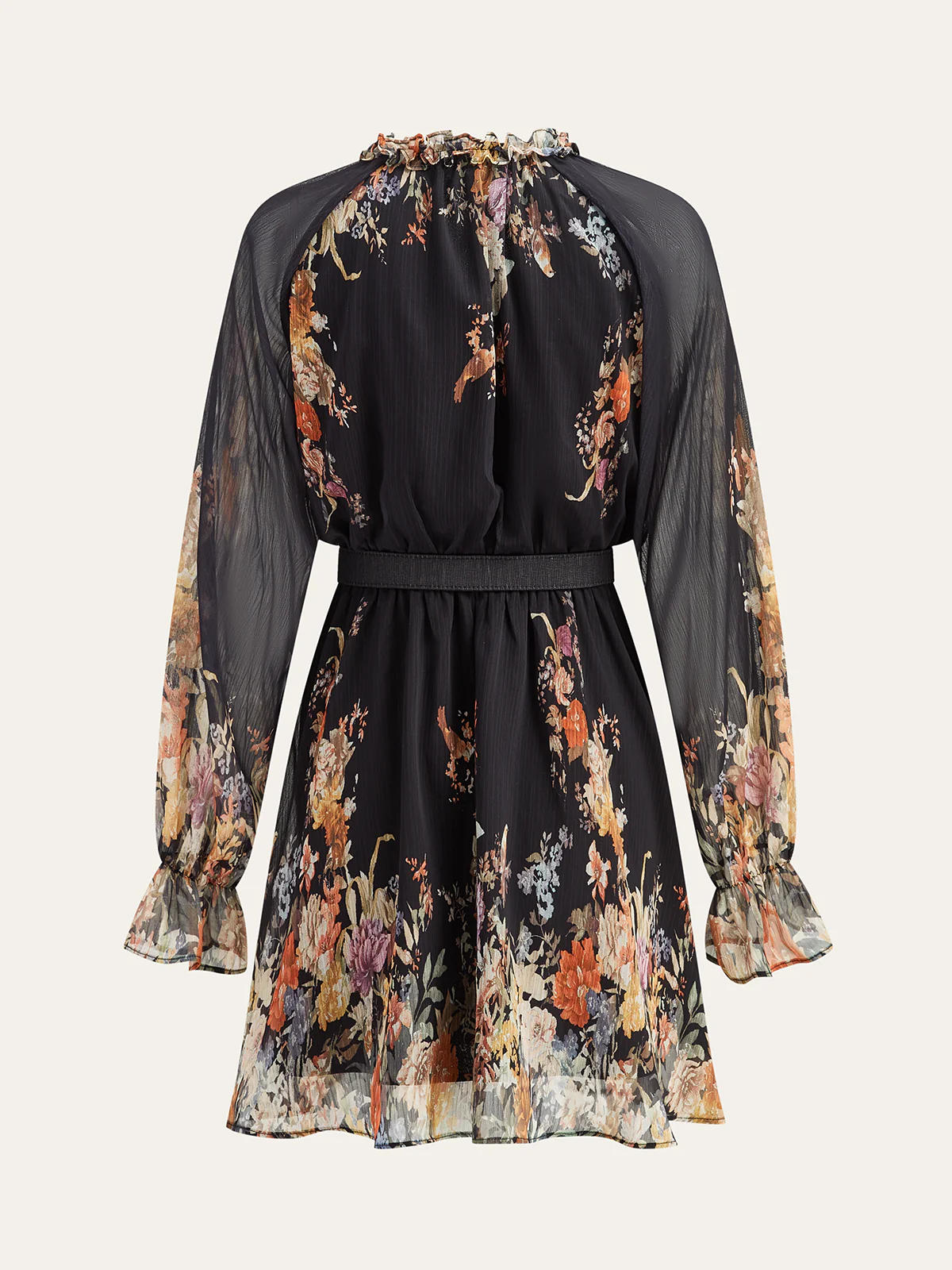 Semi-Sheer Chiffon Floral Print Belted Dress - Wholesalesil