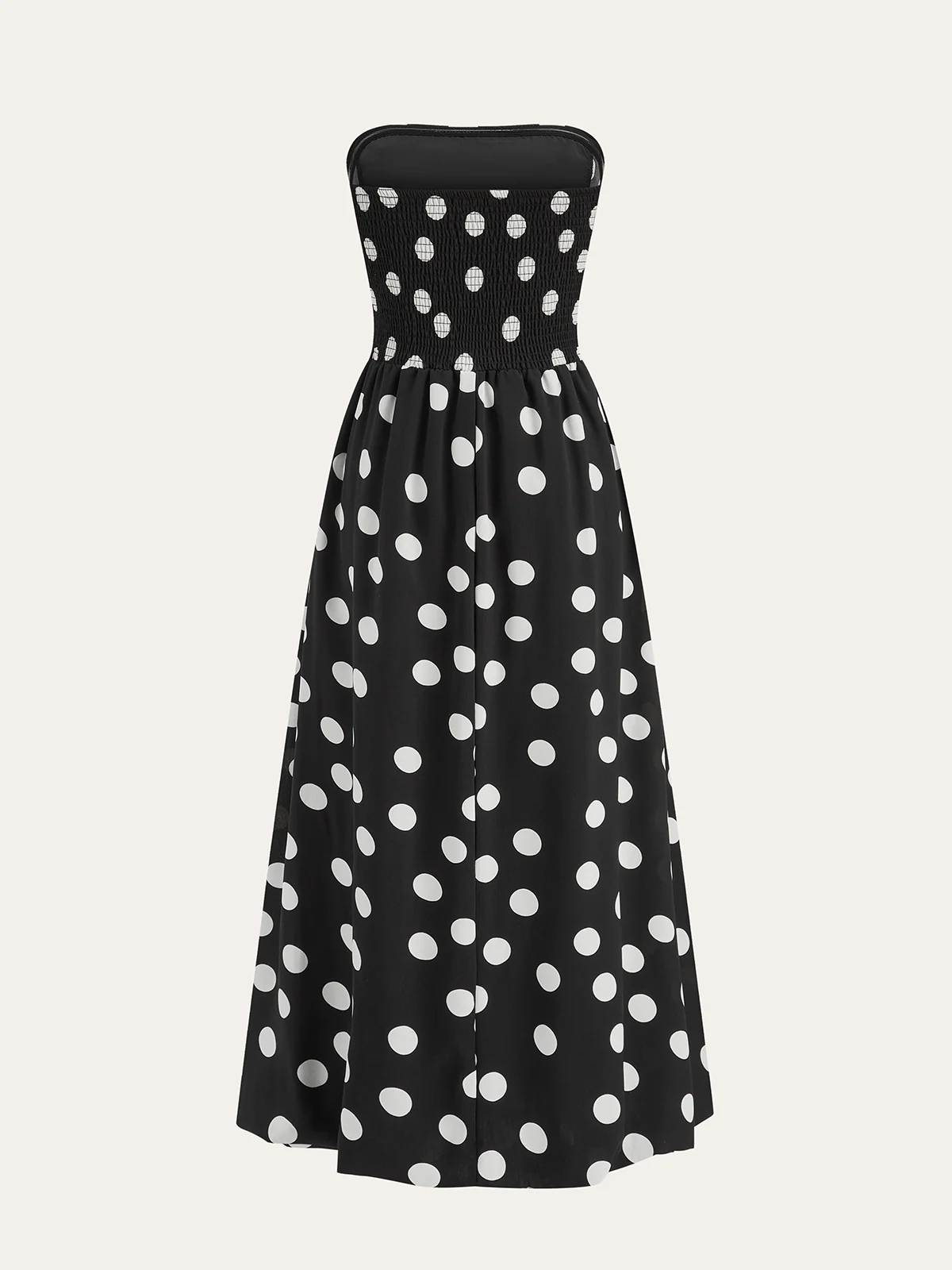 Strapless Polka Dot Ruched Maxi Dress - Wholesalesil