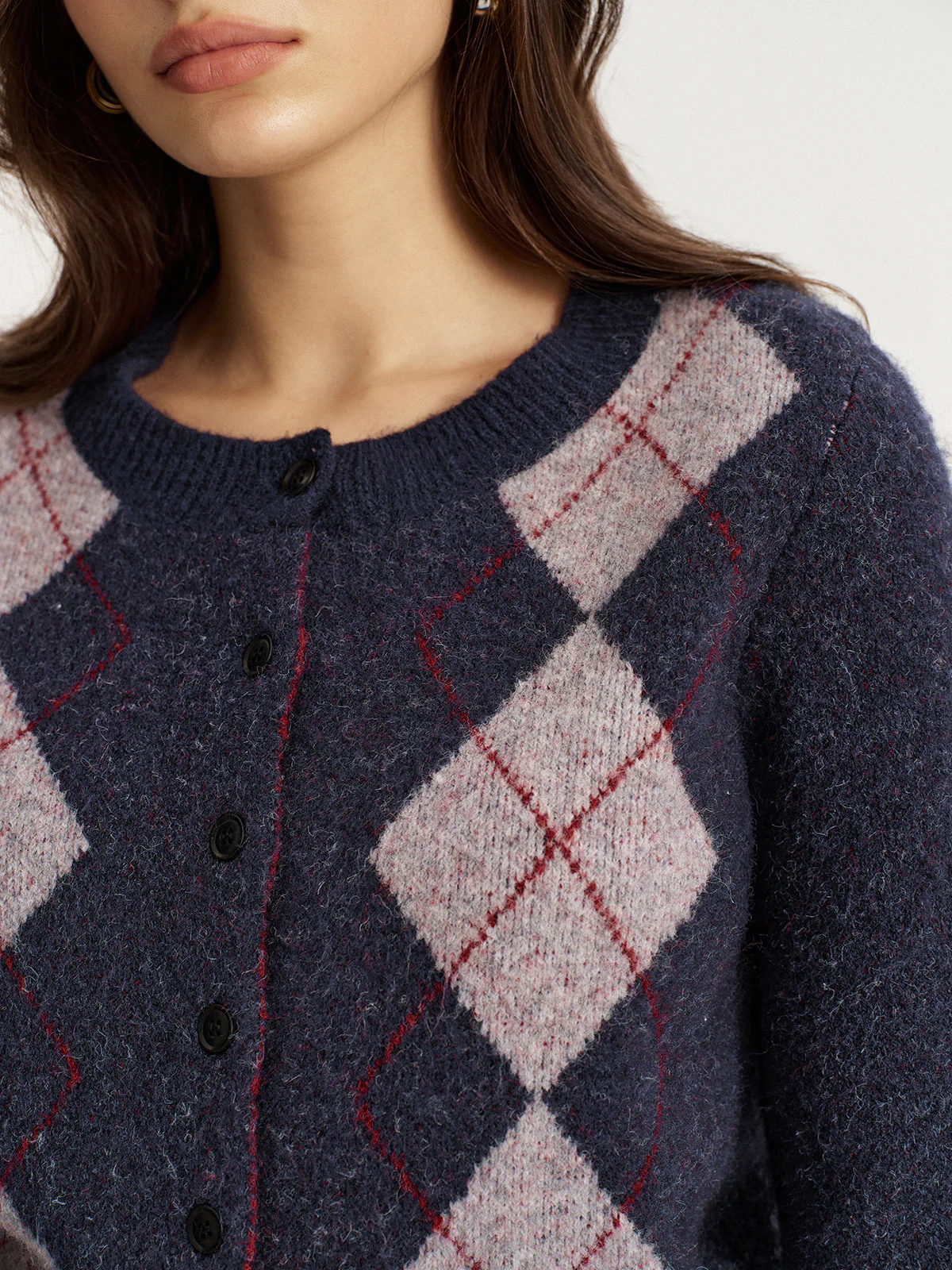 Argyle Jacquard Wool Blend Cardigan - Wholesalesil