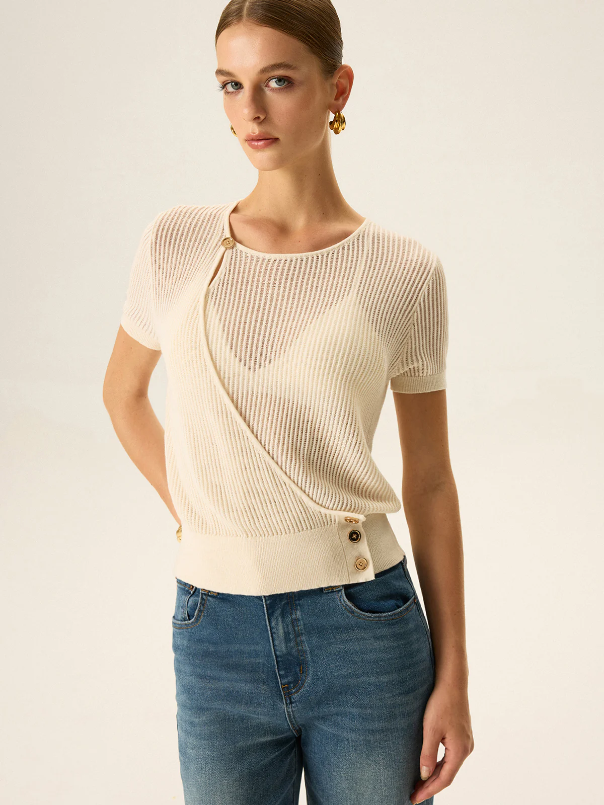 Asymmetric Button Knit Top - Wholesalesil