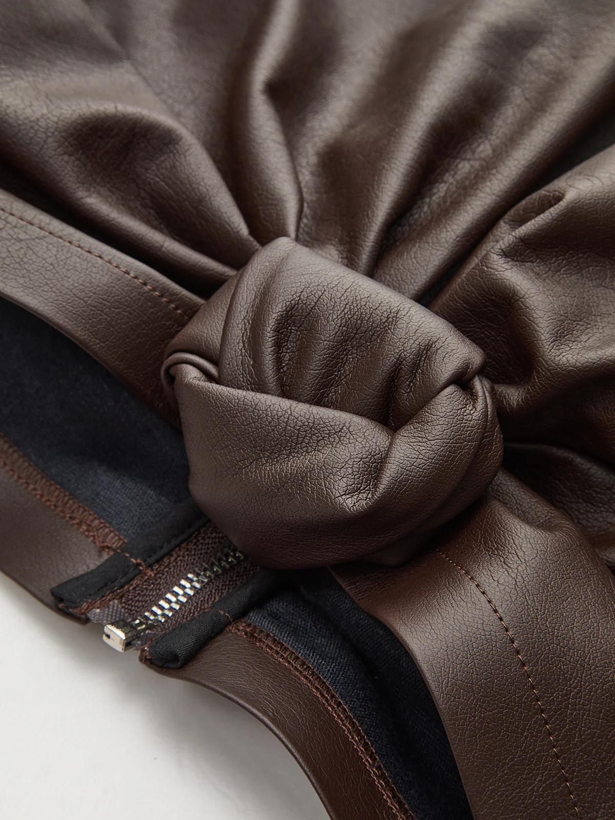 Back Zipper PU Leather Twist T-Shirt - Wholesalesil