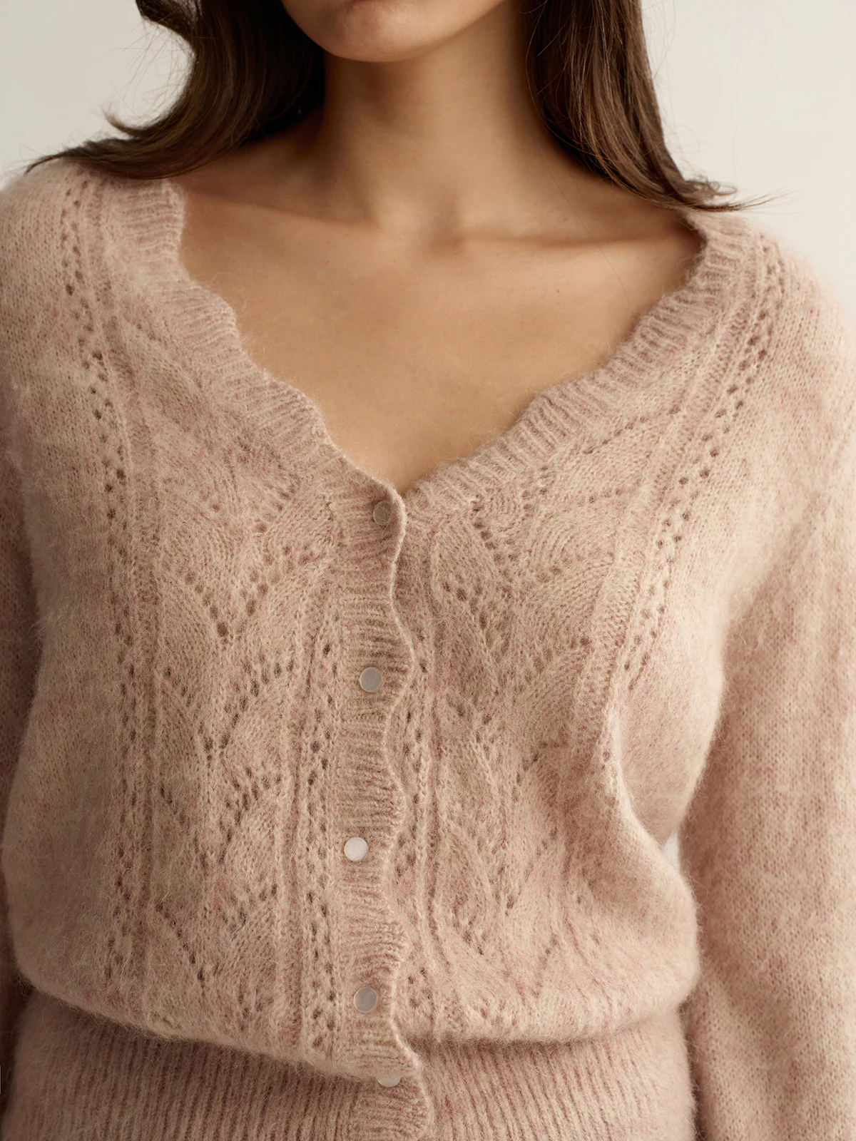 Scalloped Edge Wool-Blend Knit Cardigan - Wholesalesil
