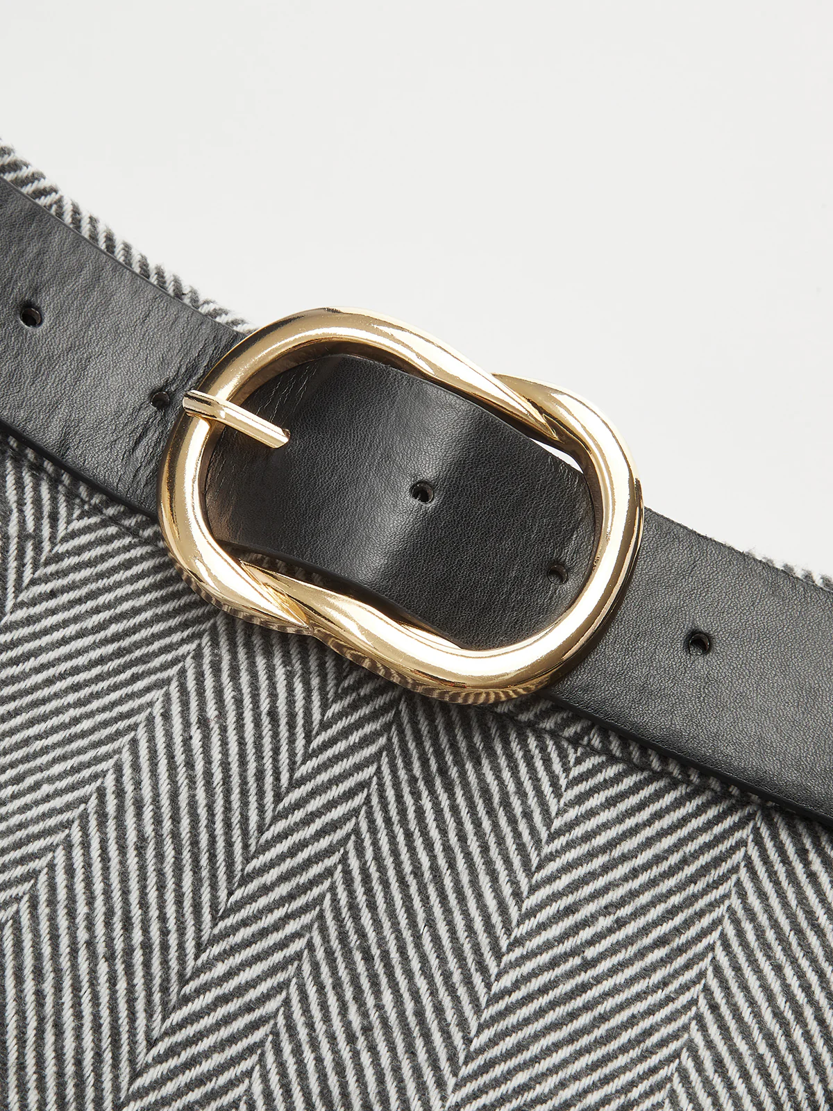 Belted Herringbone Slit Midi Skirt - Wholesalesil