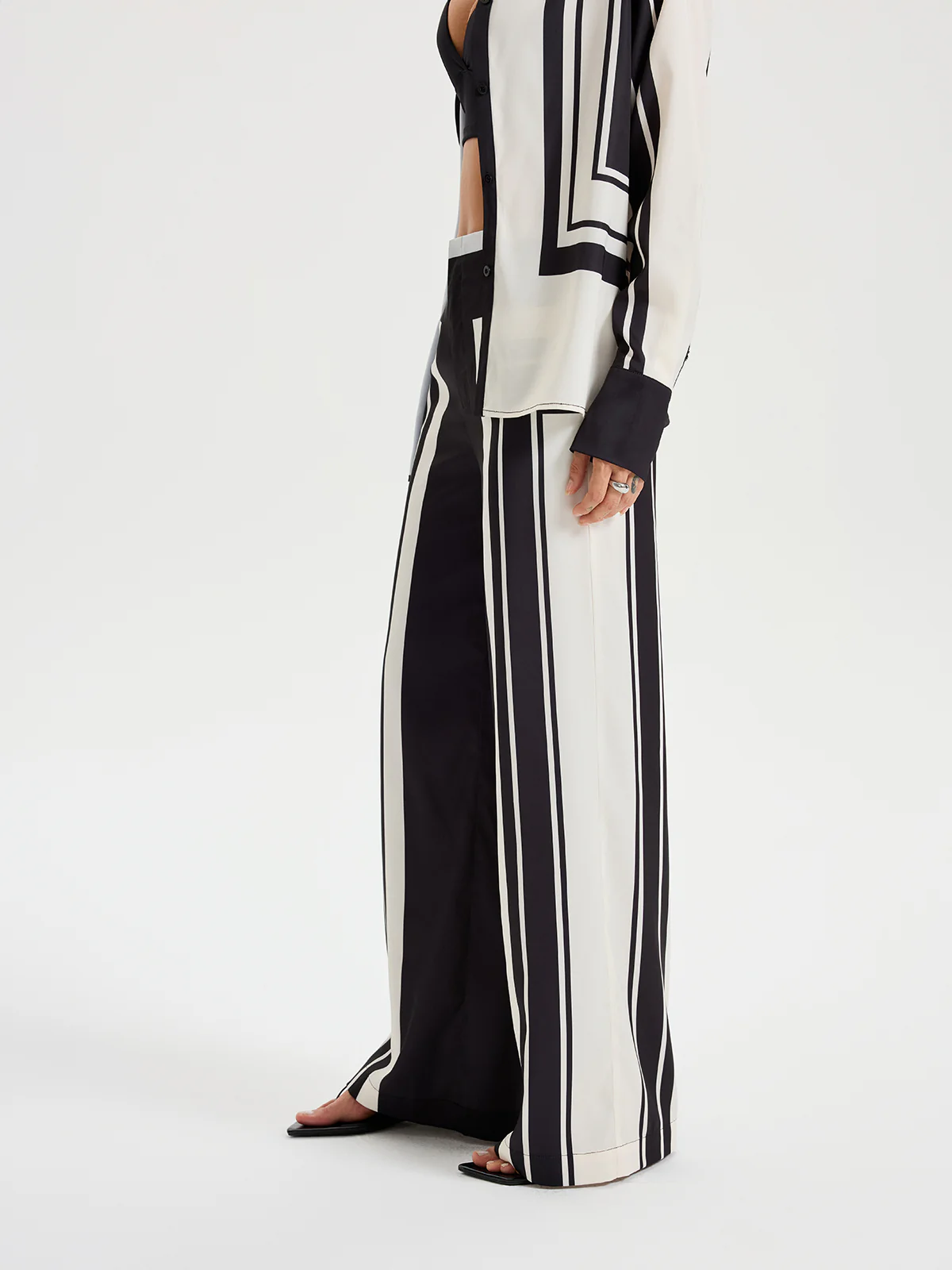 Contrast Striped Mid-Waist Wide-Leg Pants - Wholesalesil