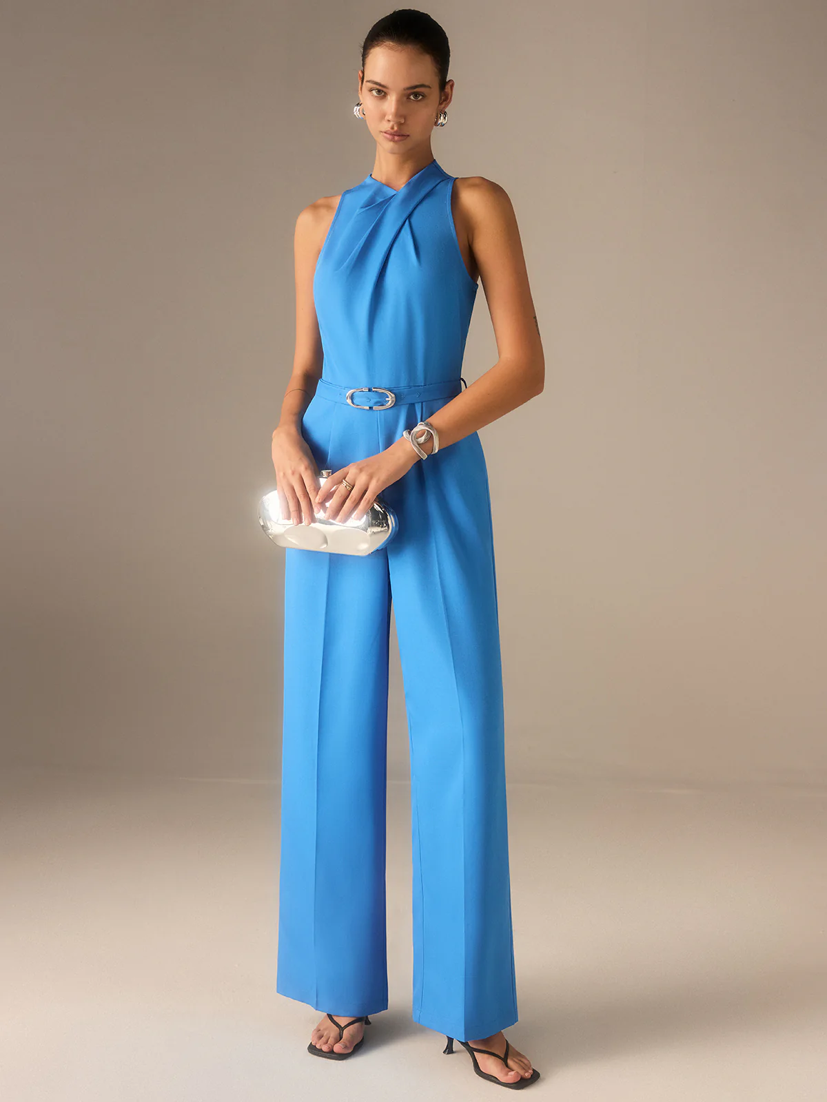 Sleeveless Belted Twist Jumpsuit - Wholesalesil