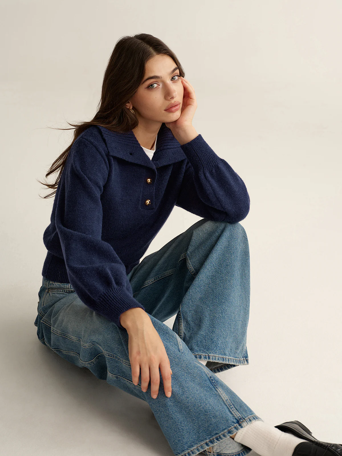 Metal Button Polo Sweater - Wholesalesil