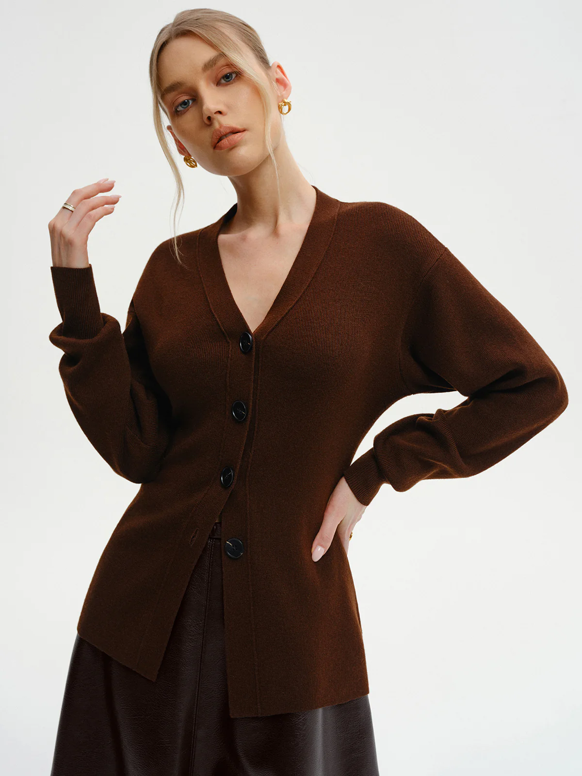 Wool-Blend V-Neck Button-Down Cardigan - Wholesalesil