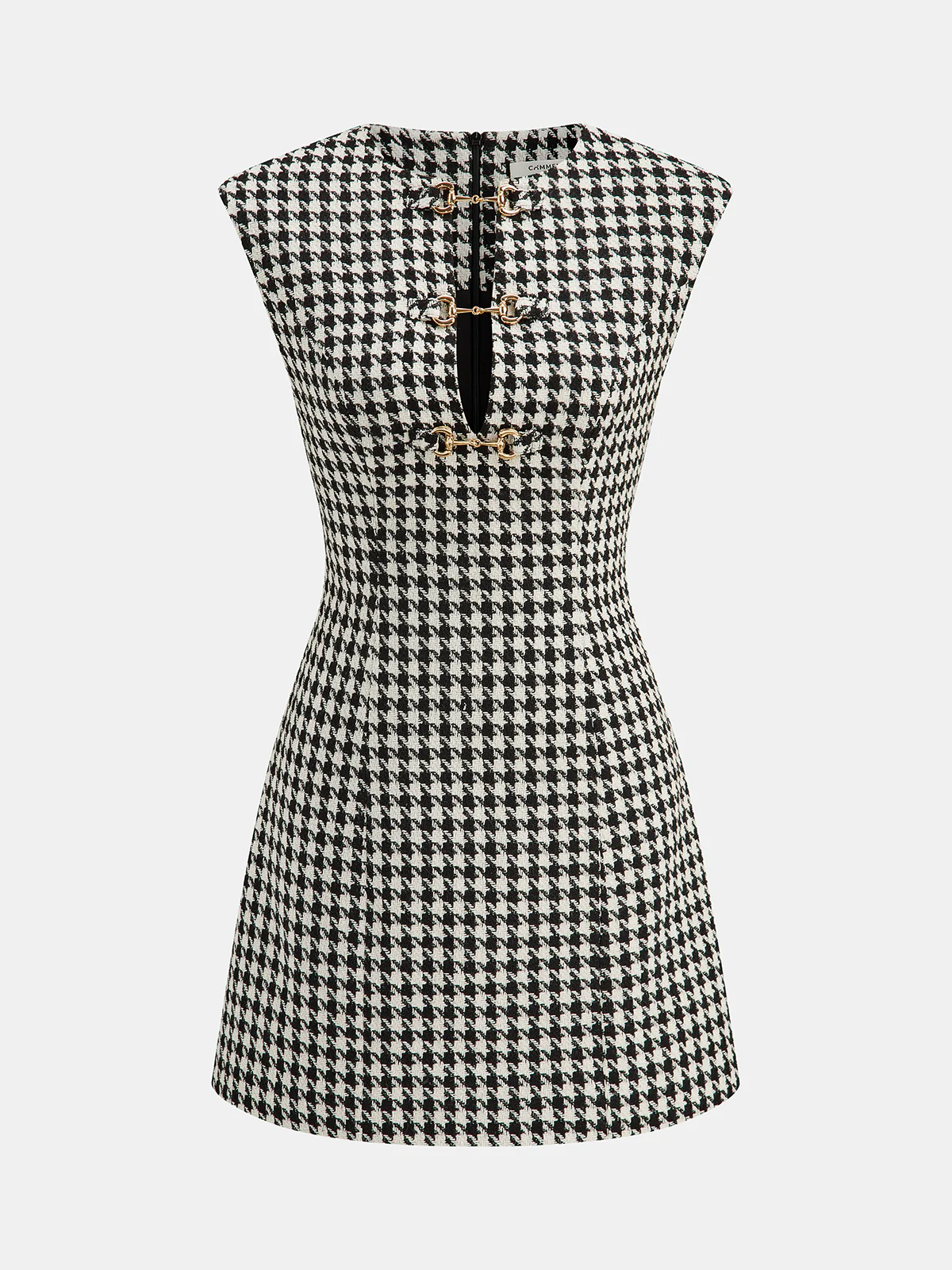 Houndstooth Tweed Mini Dress with Horsebit Detail - Wholesalesil