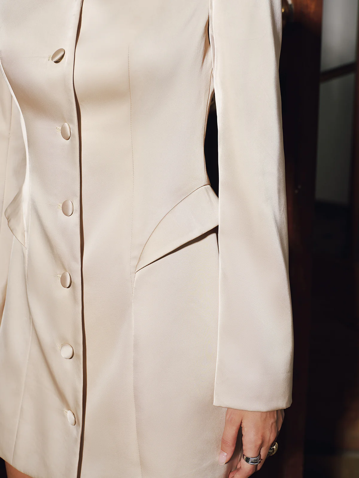 Button-Front Satin Mini Blazer Dress - Wholesalesil