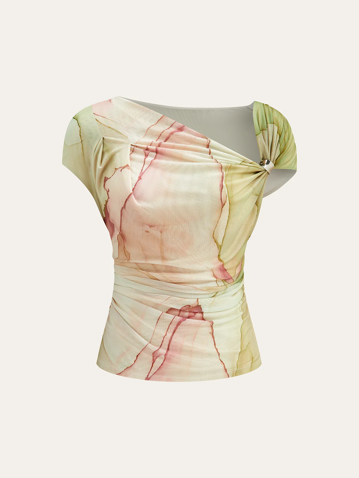 Print Asymmetric Neckline  Top - Wholesalesil