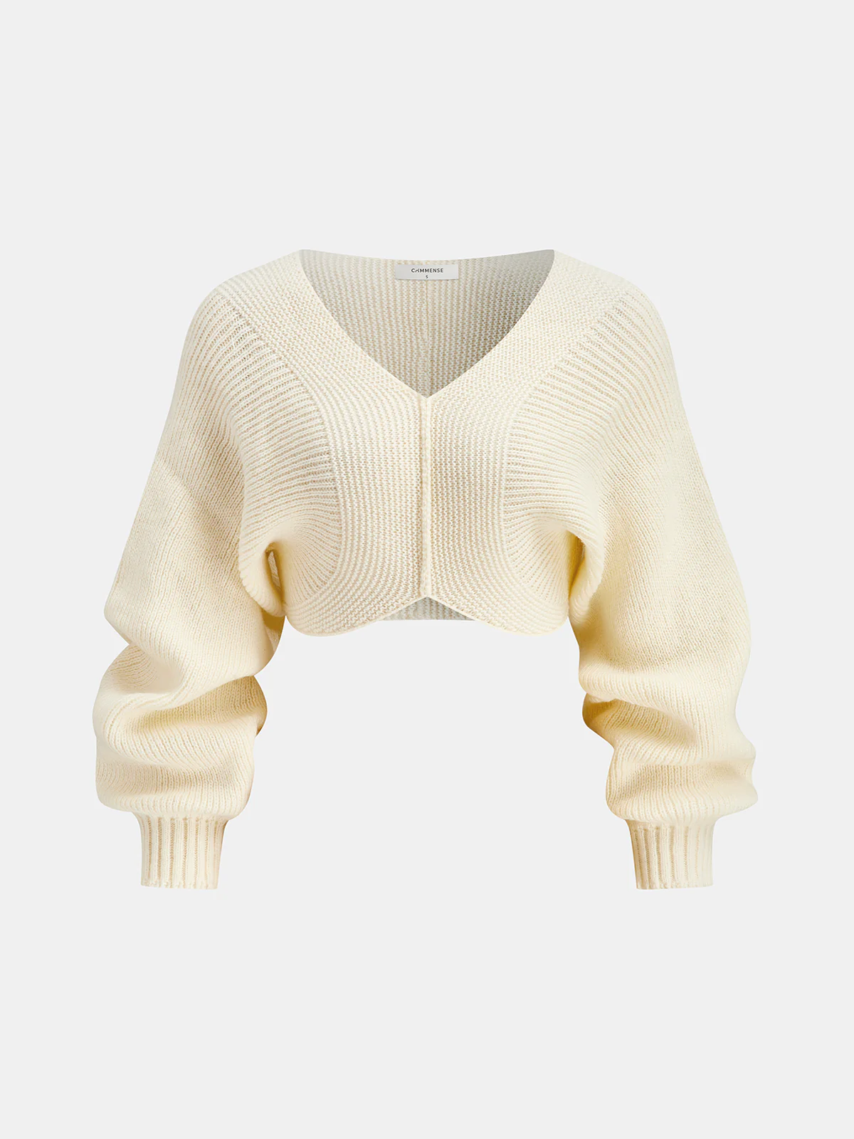 V-Neck Long-Sleeve Cropped Sweater - Wholesalesil