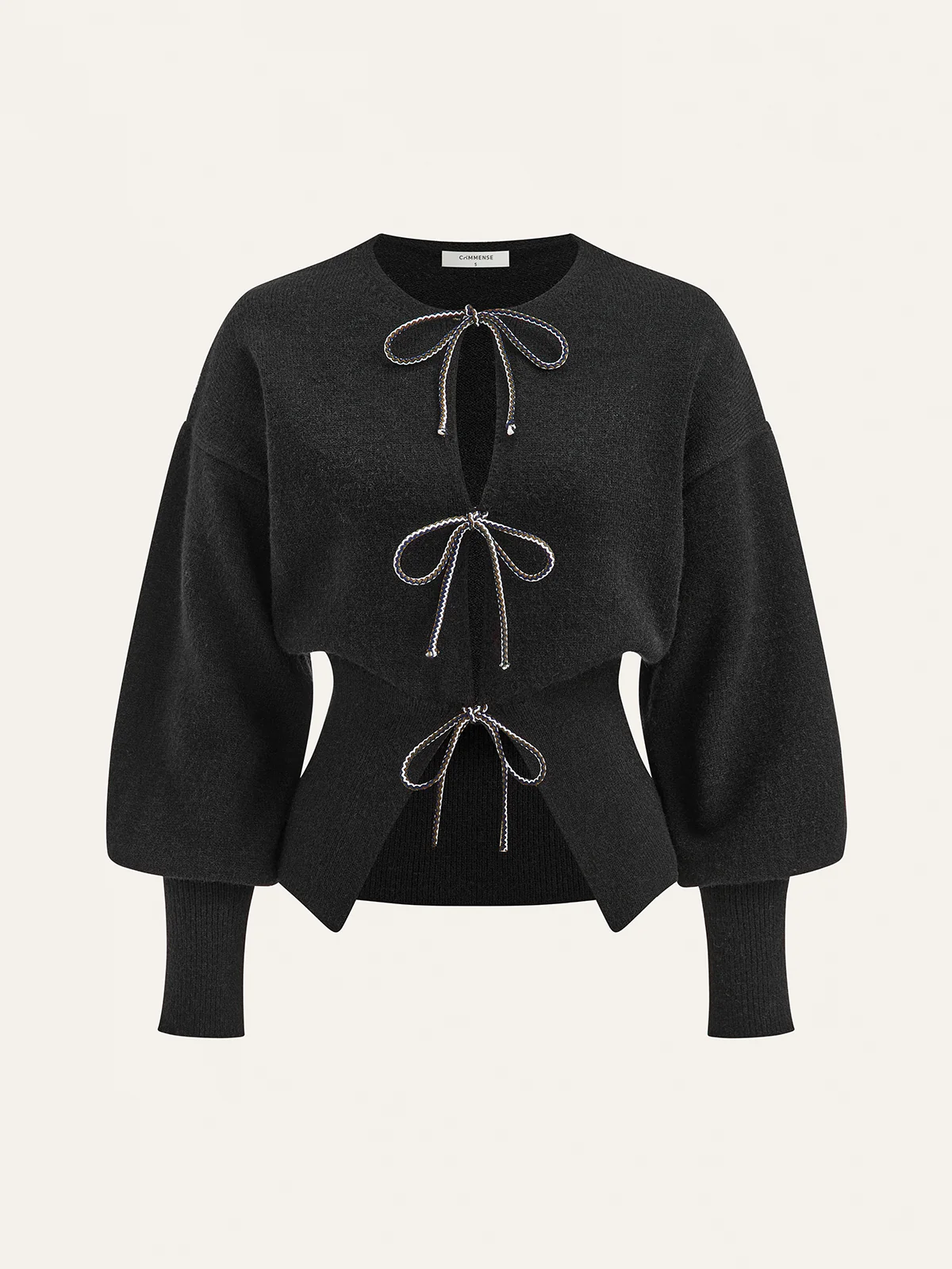 Bow Tie Balloon Sleeve Cardigan - Wholesalesil