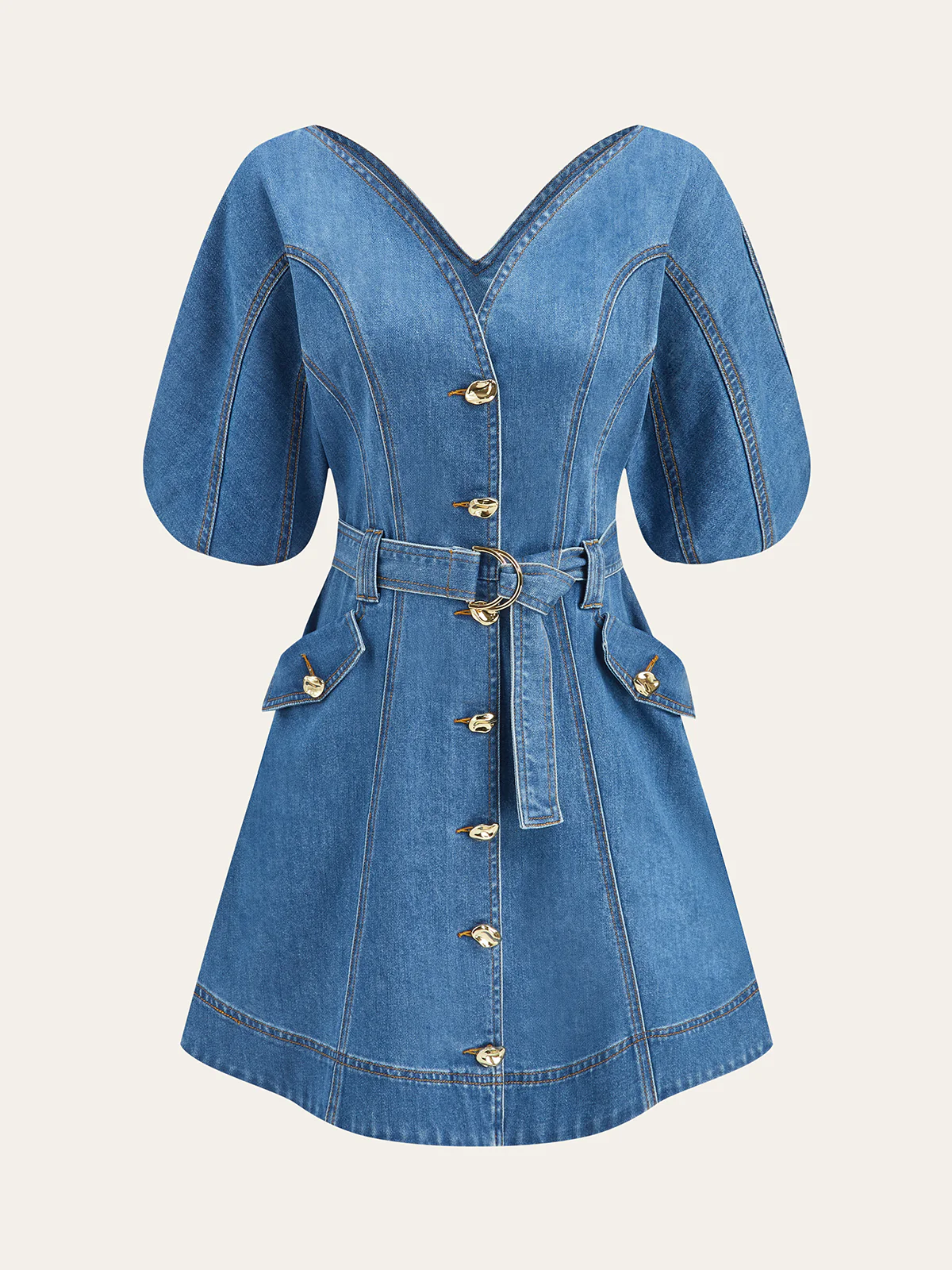 Pocketed Belted Denim Dress - Wholesalesil