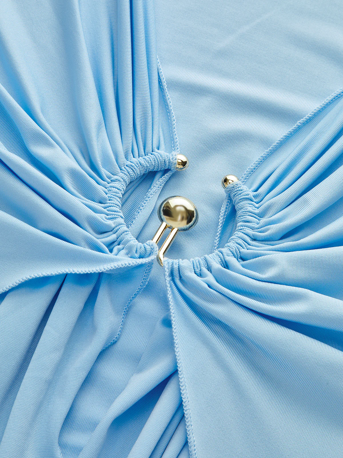 Metal Ring Draped Long Sleeve Maxi Dress - Wholesalesil