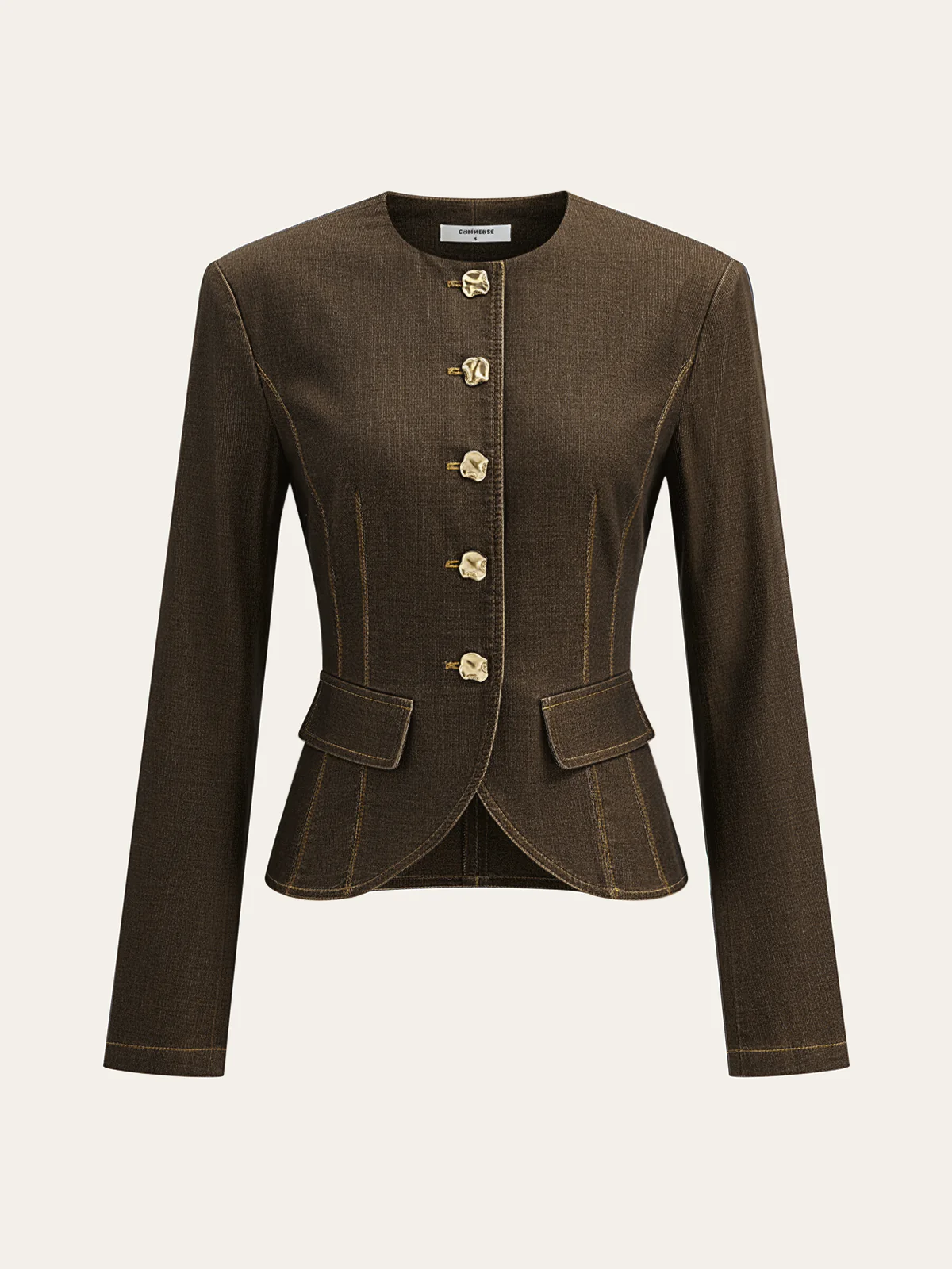 Metal Button Fitted Tailored Jacket - Wholesalesil