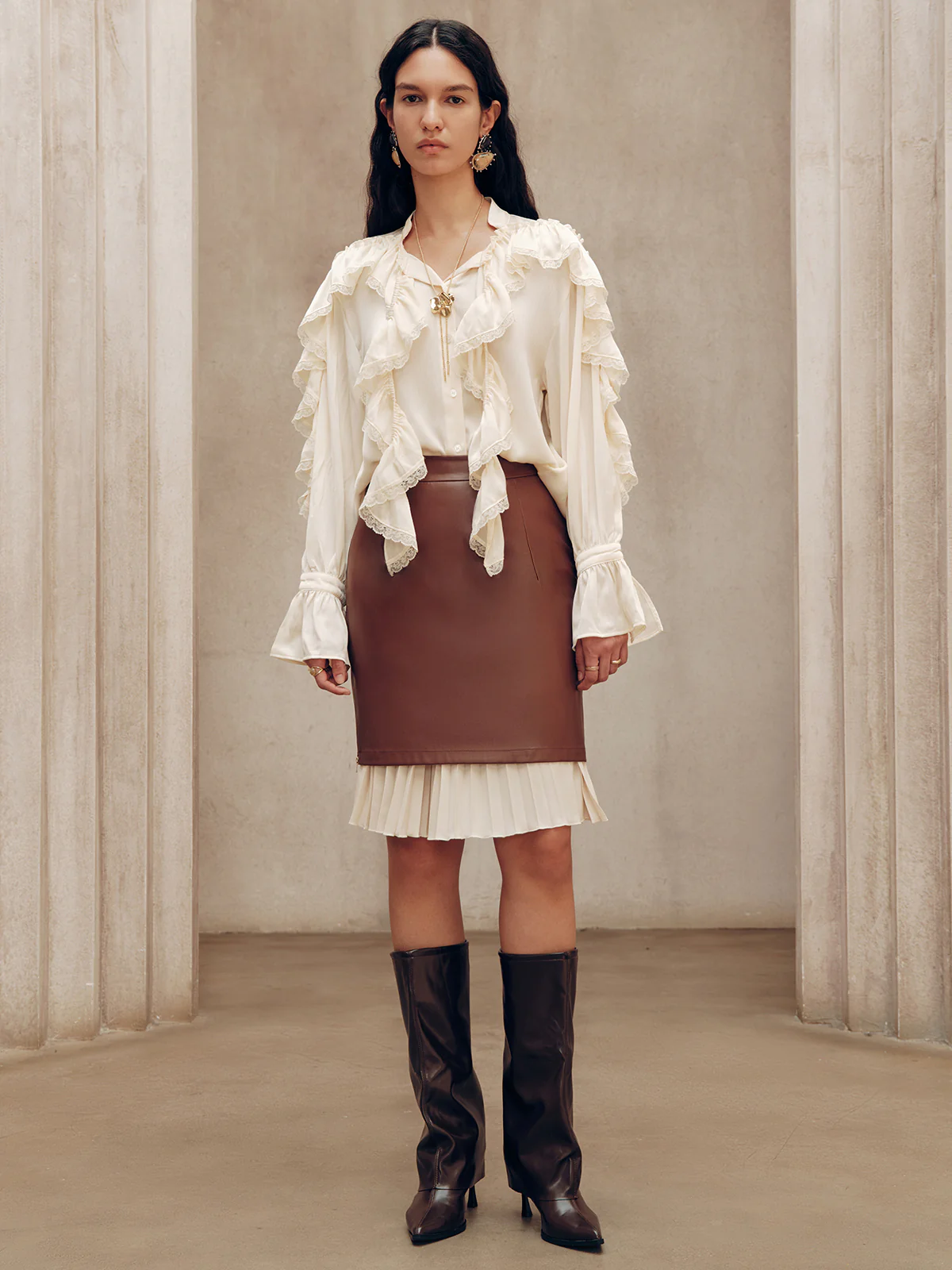 2 in 1 Pleated Zip PU Mini Skirt - Wholesalesil