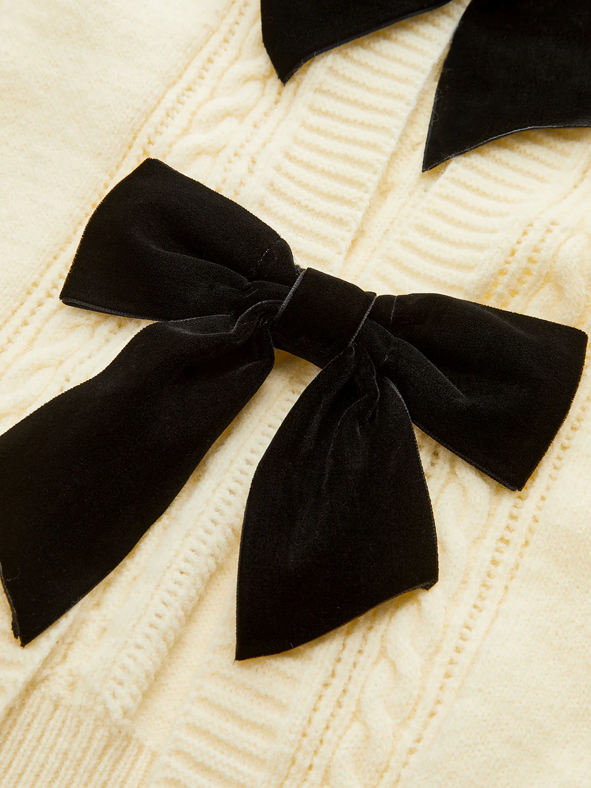 Velvet Bow Cable Knit Cardigan - Wholesalesil