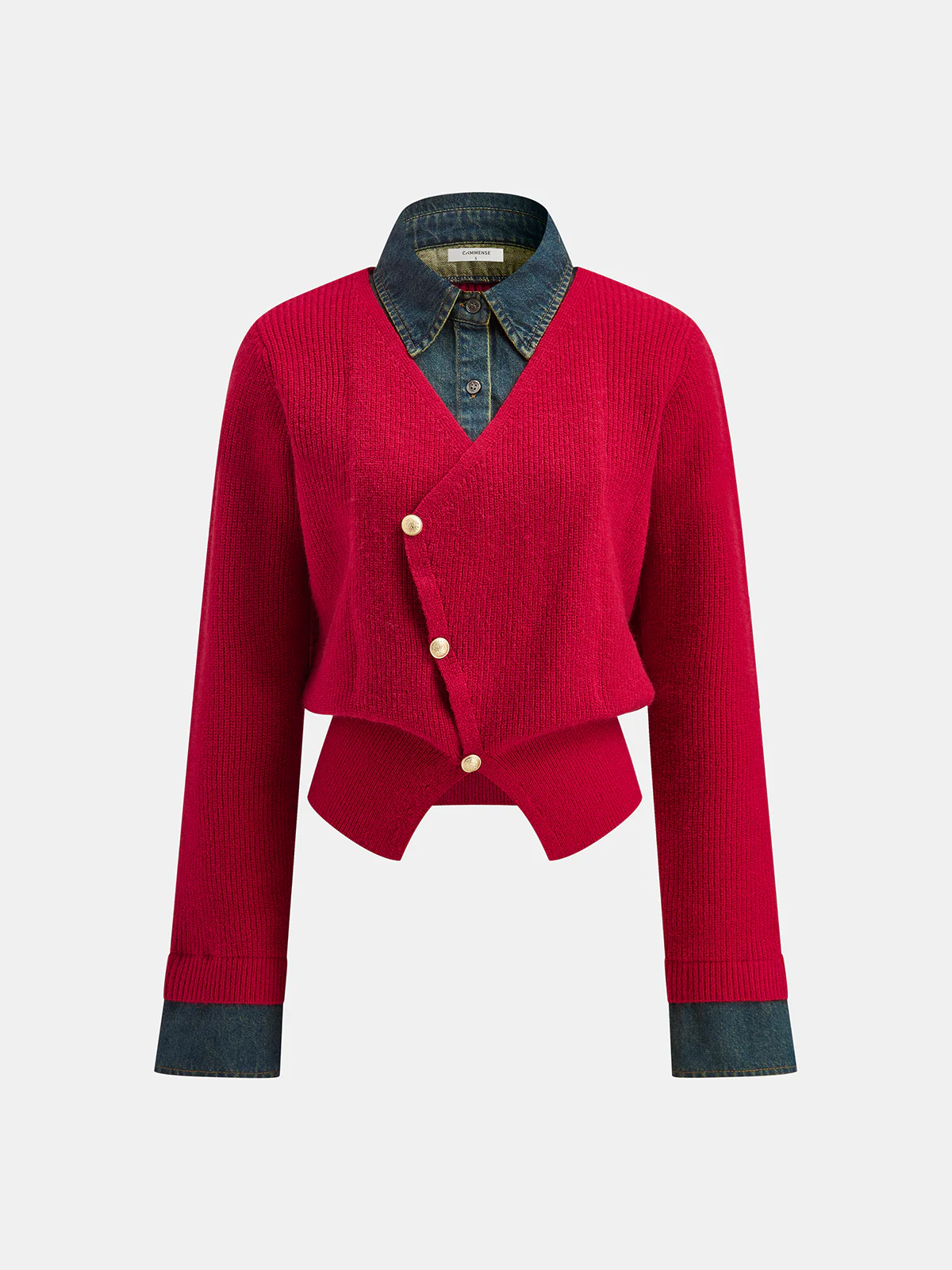 2 in 1 Denim Panel Asymmetric Sweater - Wholesalesil