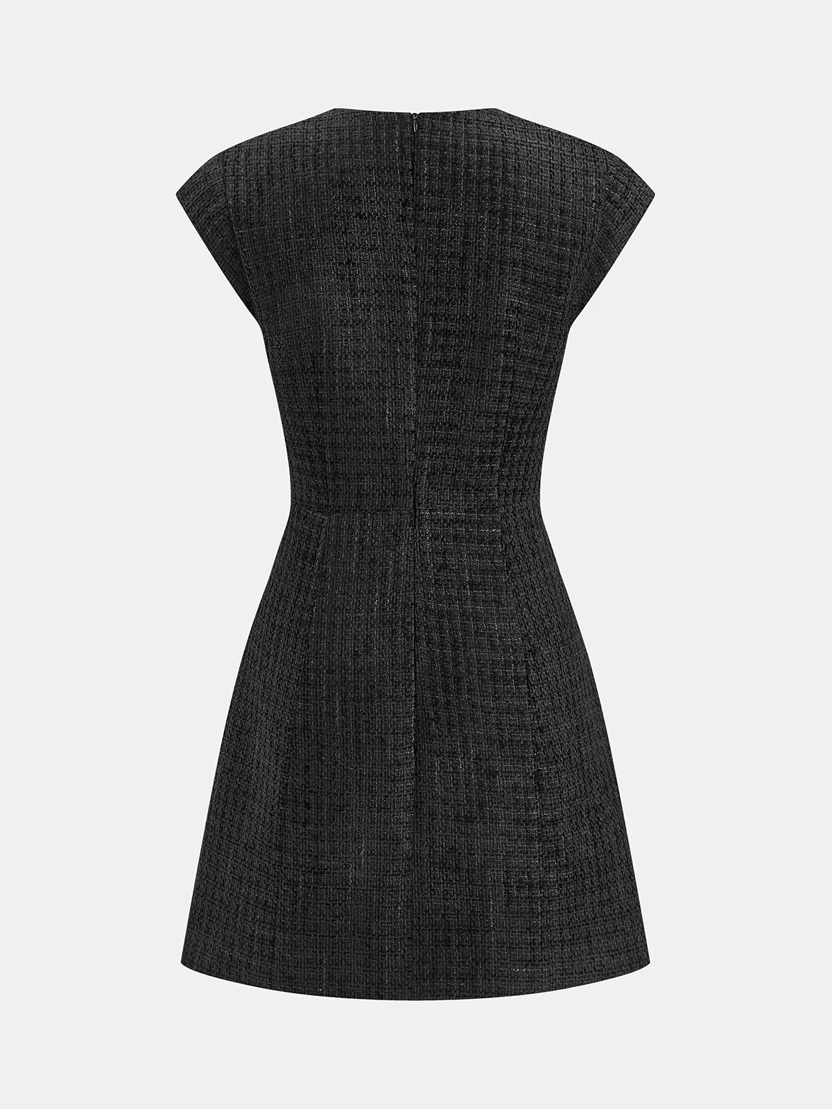 Metal Button Tweed Sleeveless Mini Dress - Wholesalesil