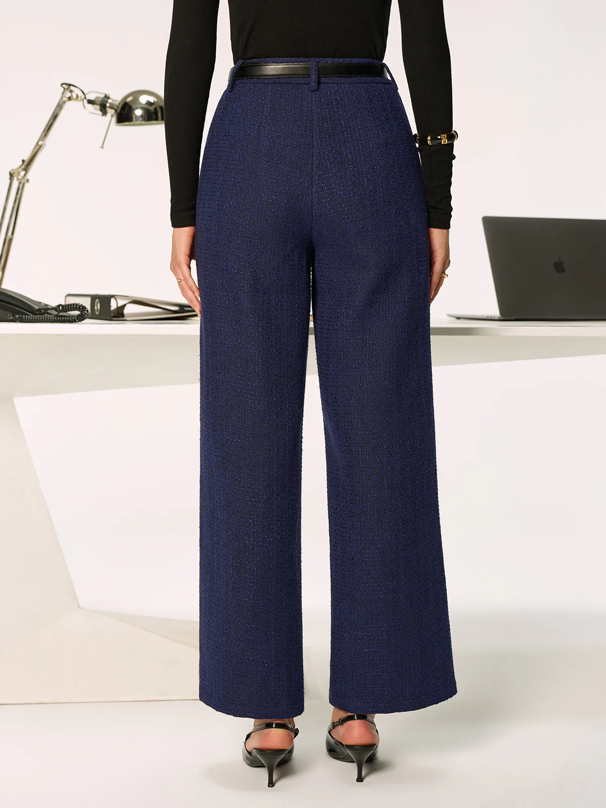 Mid-Waist Tweed Straight-Leg Pants - Wholesalesil