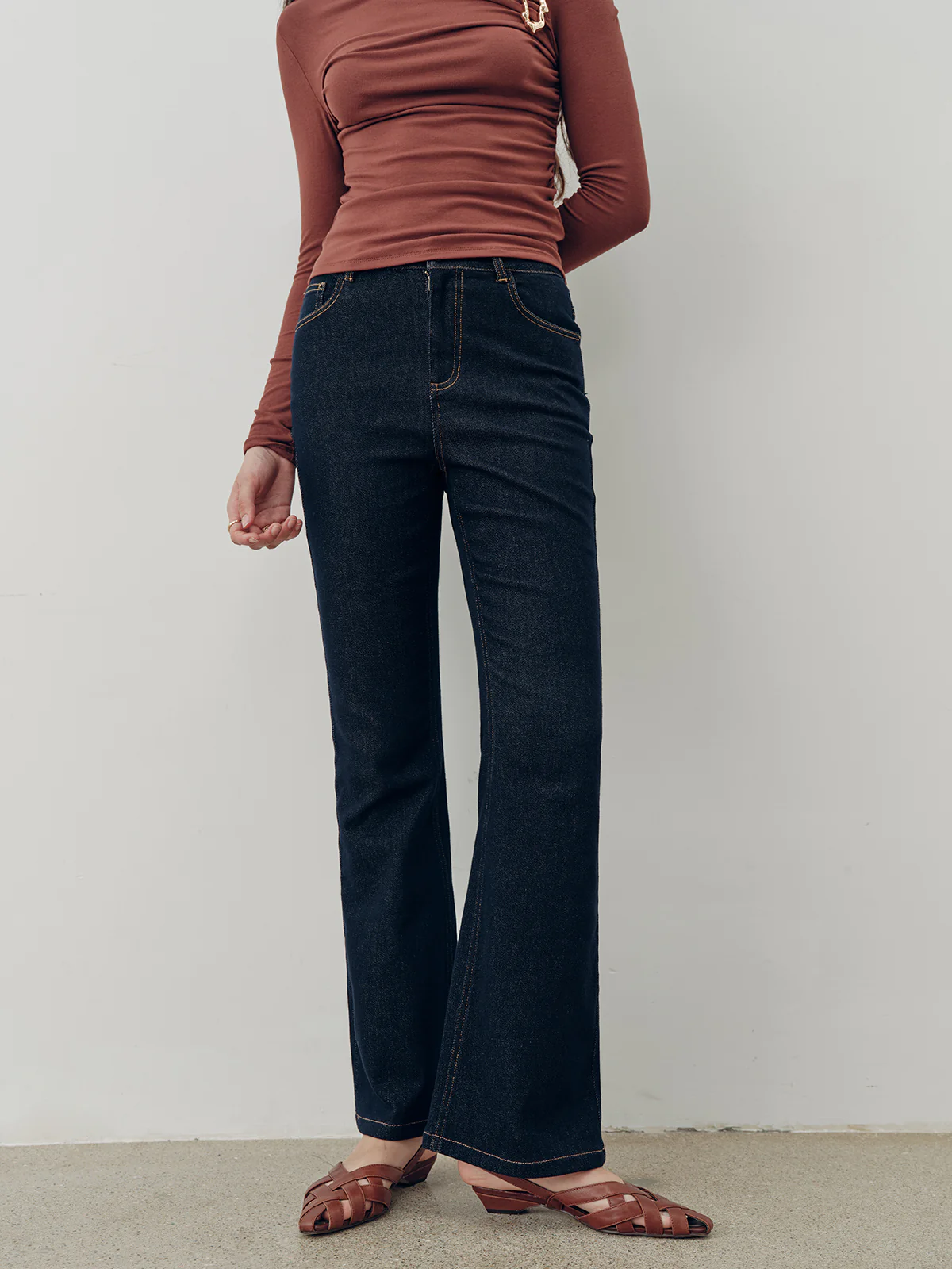 Denim Mid-Waist Flared Jeans - Wholesalesil