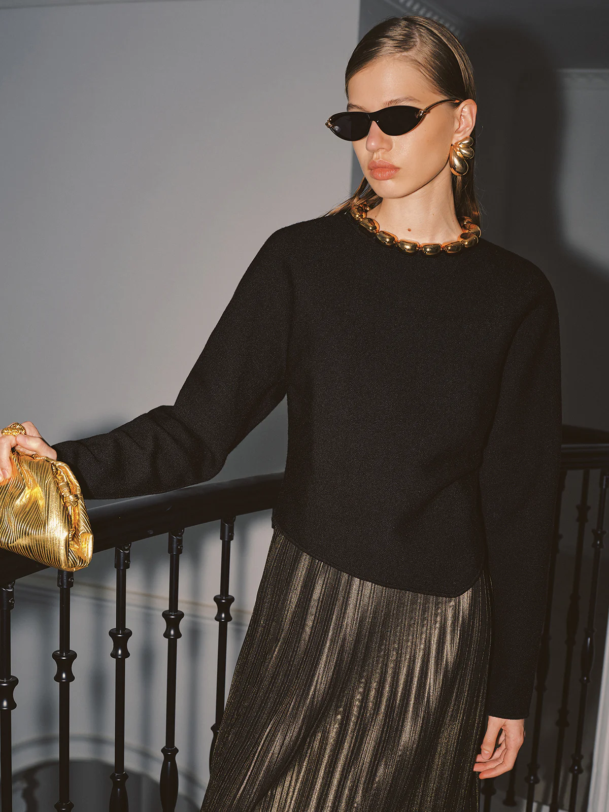 Ball Detail Neckline Long-Sleeve Sweater - Wholesalesil