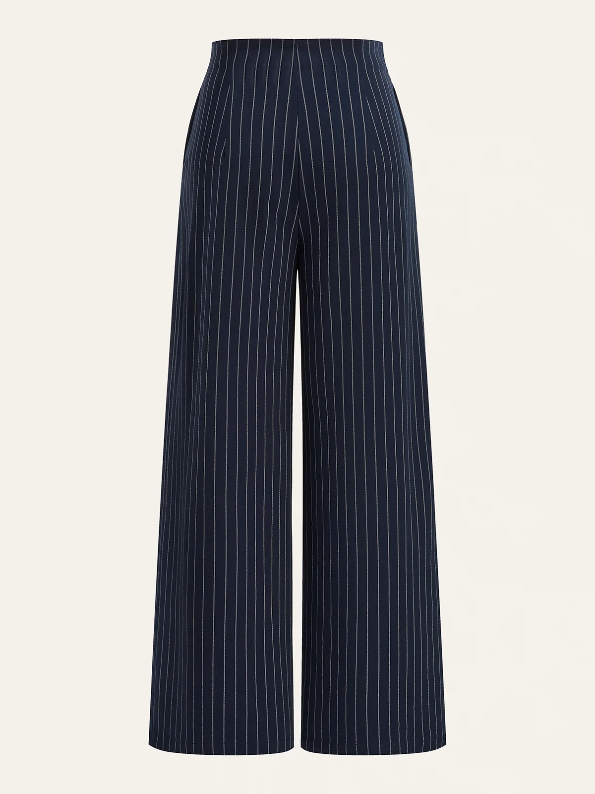 Metal Button Asymmetric Placket Pinstripe Wide-Leg Pants - Wholesalesil