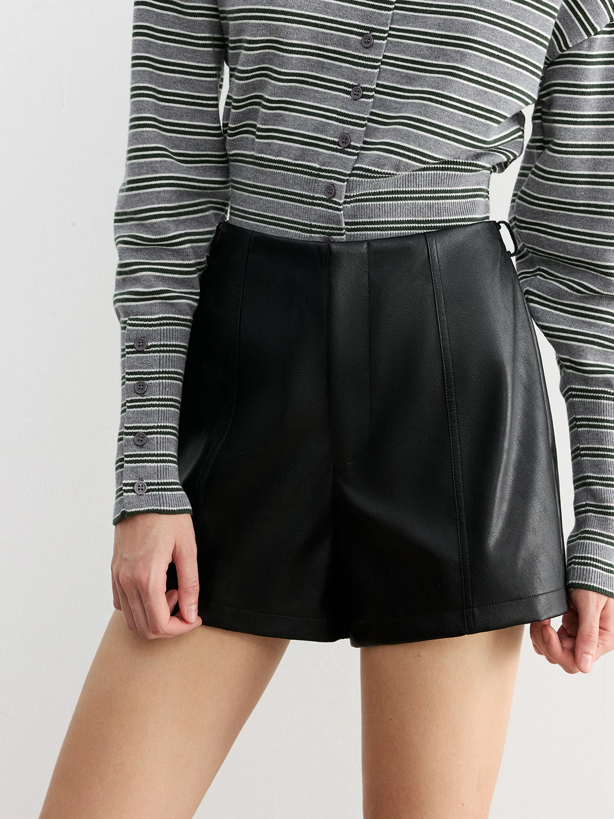 Faux Leather Belted Shorts - Wholesalesil