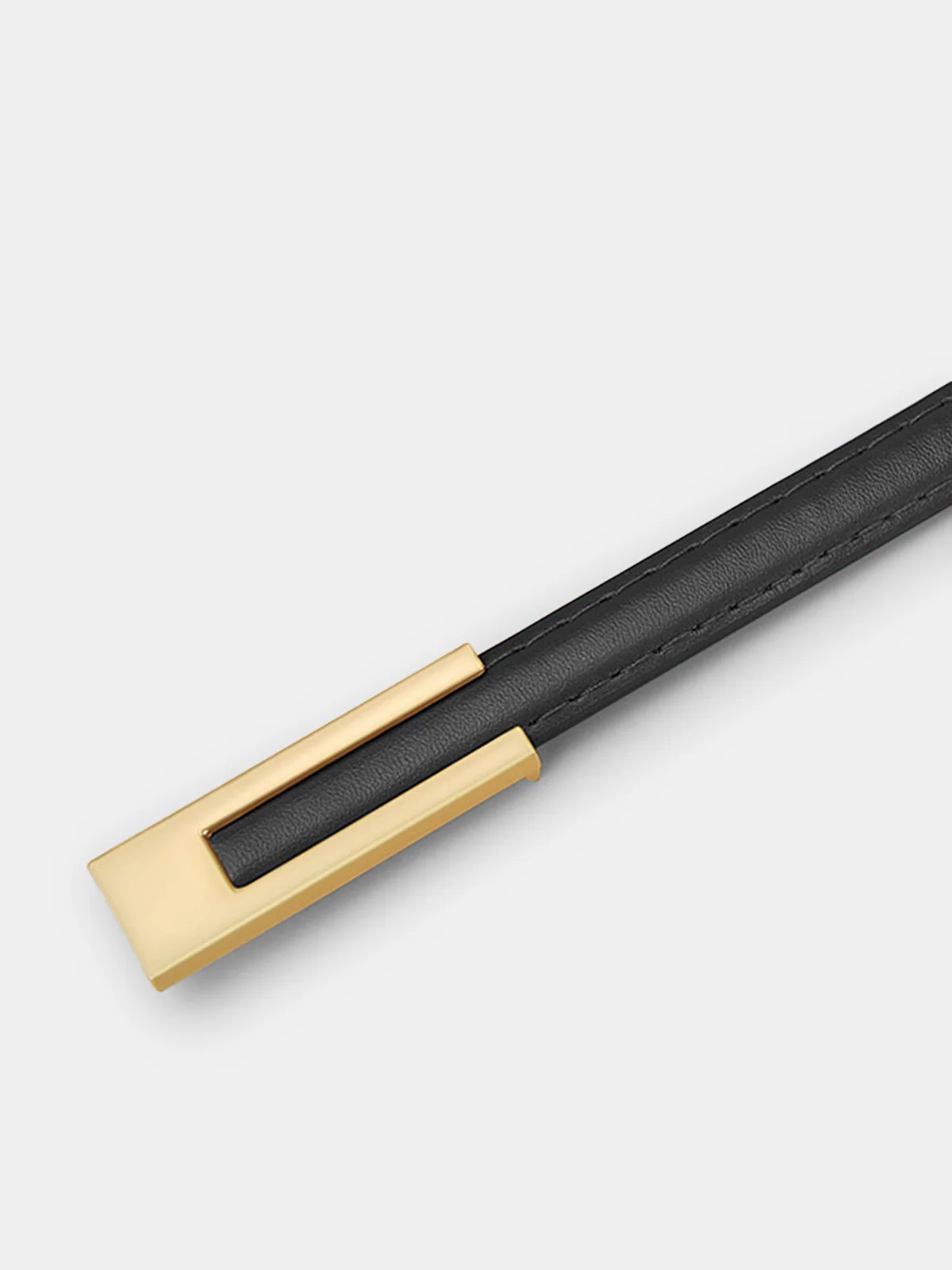 Golden Geometric Buckle PU Leather Thin Belt - Wholesalesil