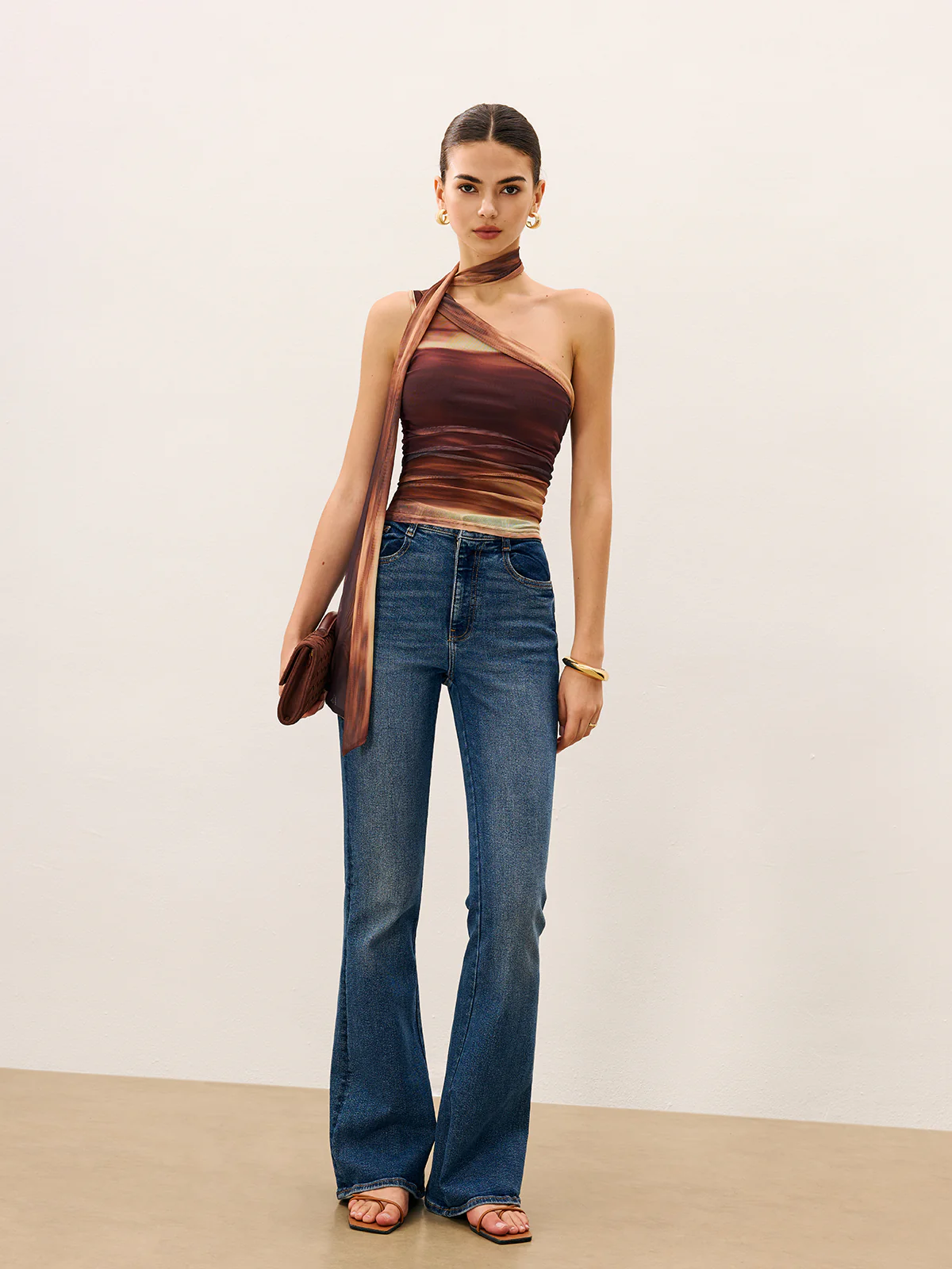 Dradient Top With Scarf-Detail - Wholesalesil