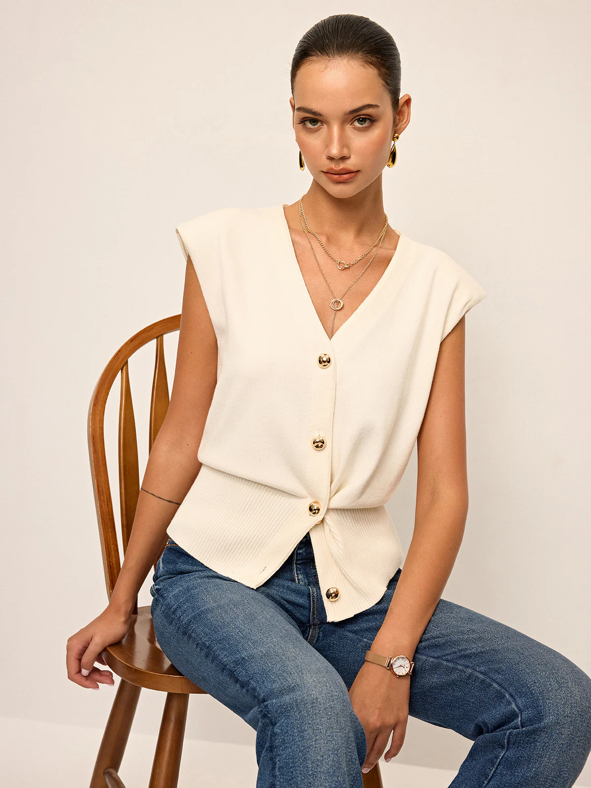 Asymmetric Two-Way Wear Knit Vest - Wholesalesil
