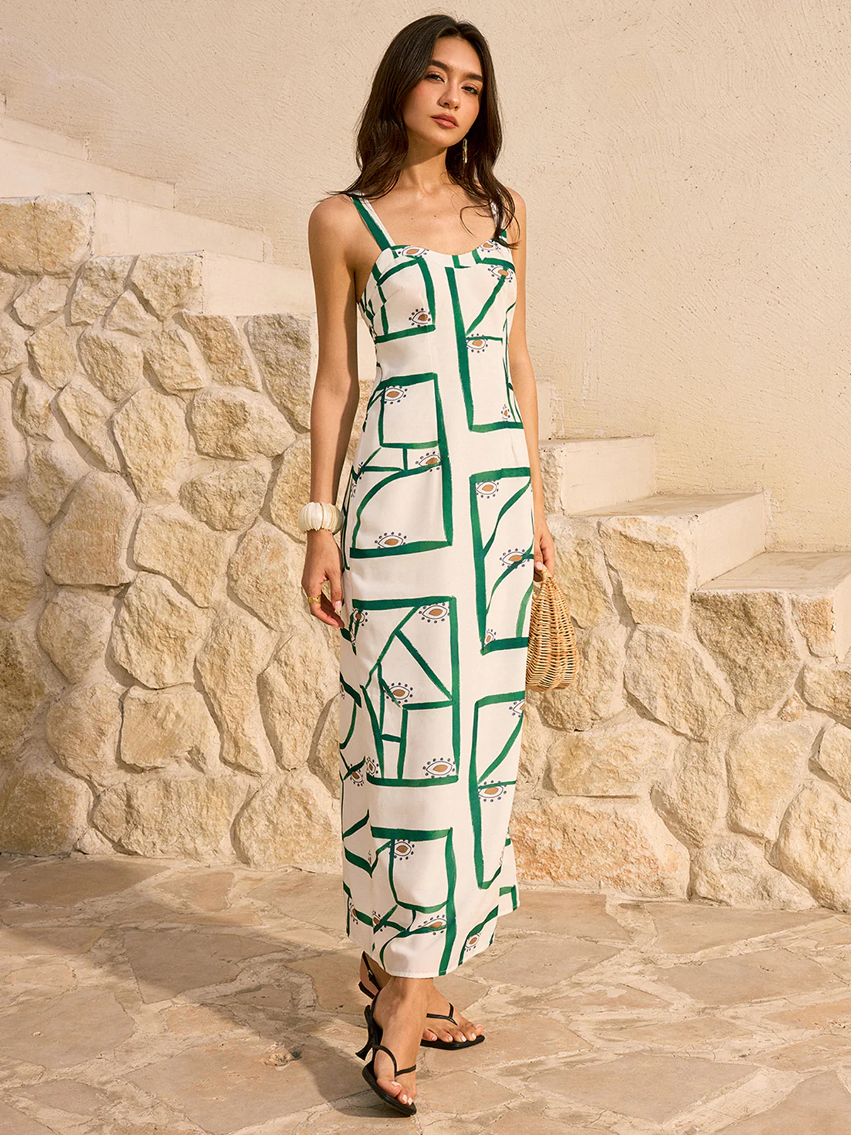 Geometric Print Maxi Dress - Wholesalesil